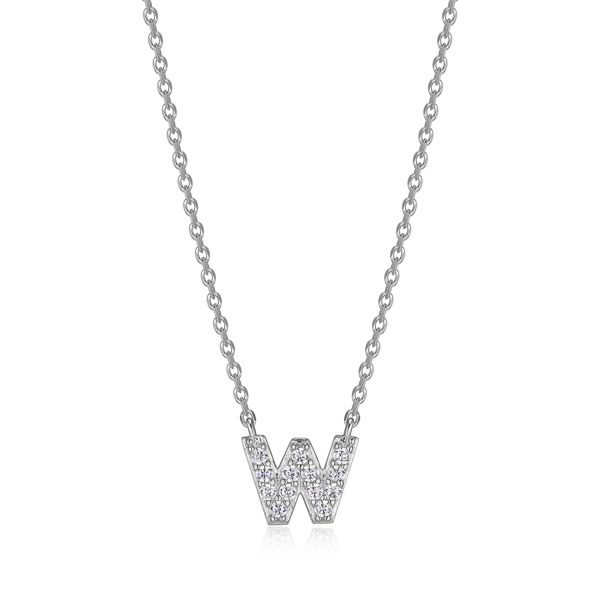 Diamondlite Cz Mini Initial W Necklace In Sterling Silver. 18".