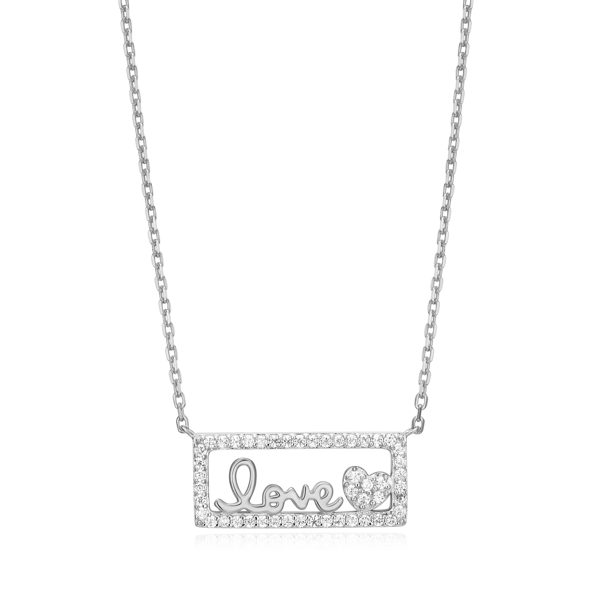 BN0003W - Framed Love Necklace in Rhodium-Plated Sterling Silver