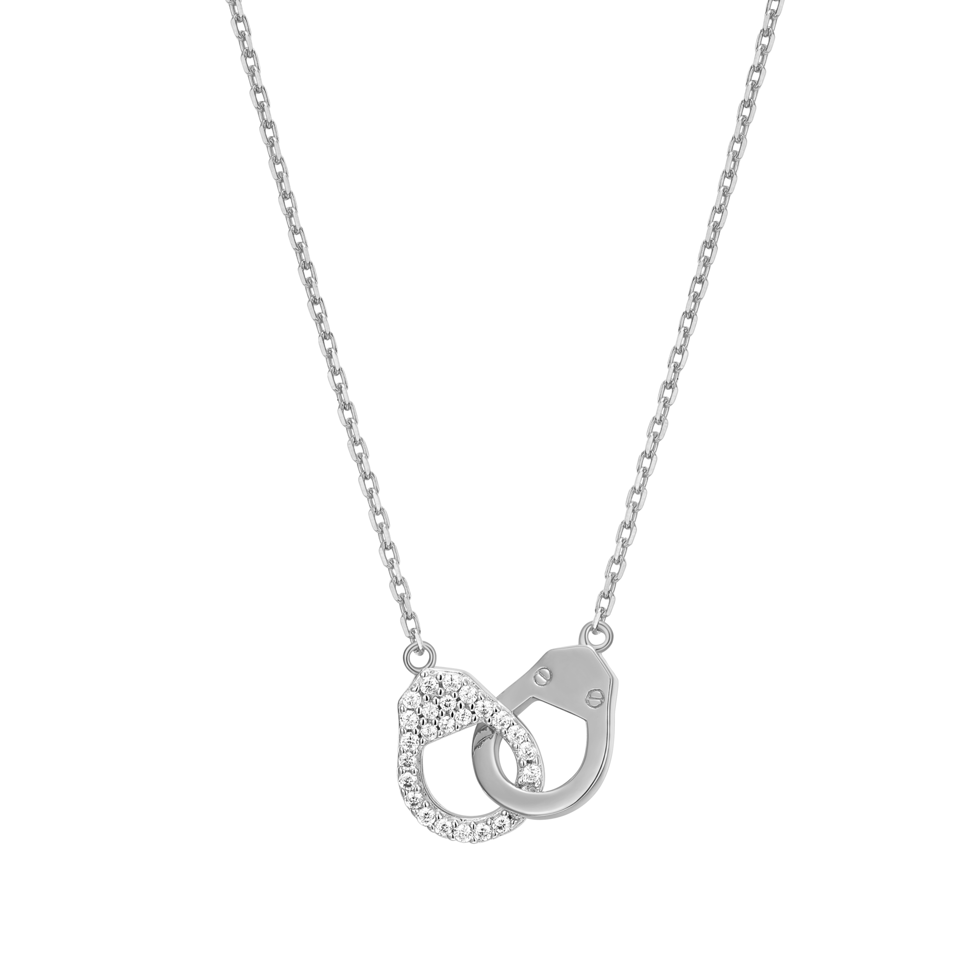 BN0016W - Arrested Statement Necklace in Rhodium-Plated Sterling Silver