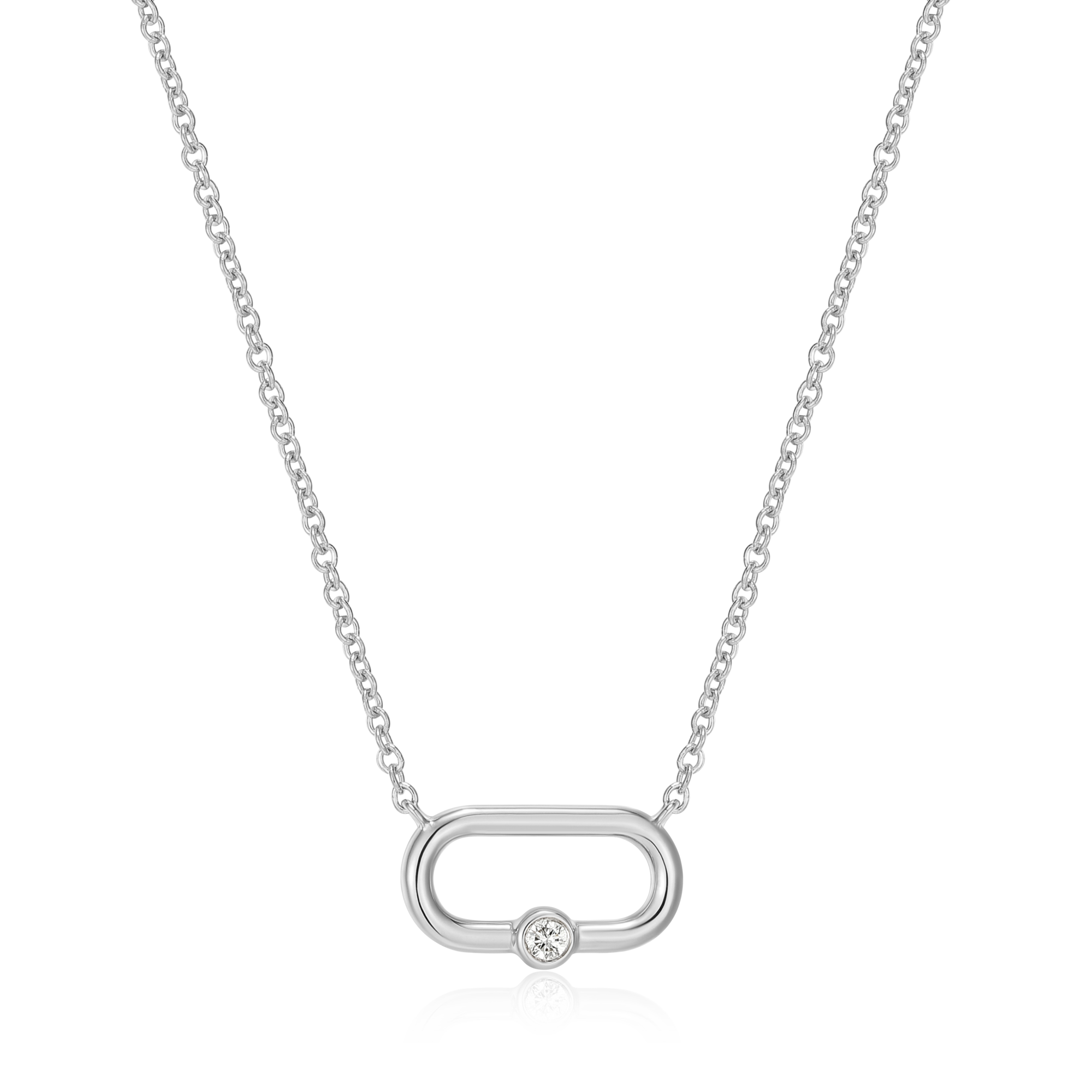 BN0001W - Paperclip & Lab-Created Diamond Accent Pendant Necklace in Rhodium-Plated Sterling Silver