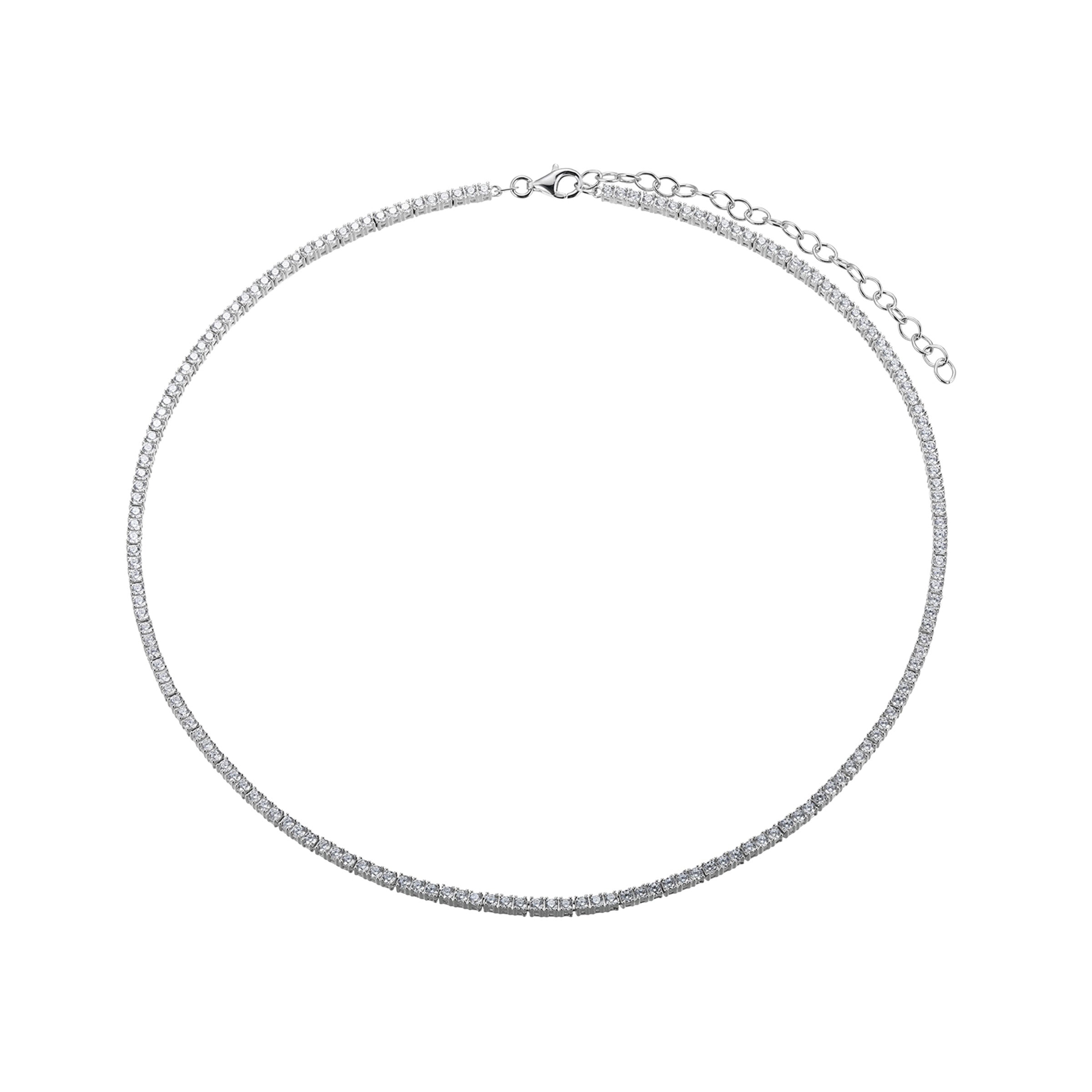 Diamondlite Cz 2Mm Tennis Necklace In Sterling Silver. 15"+3".