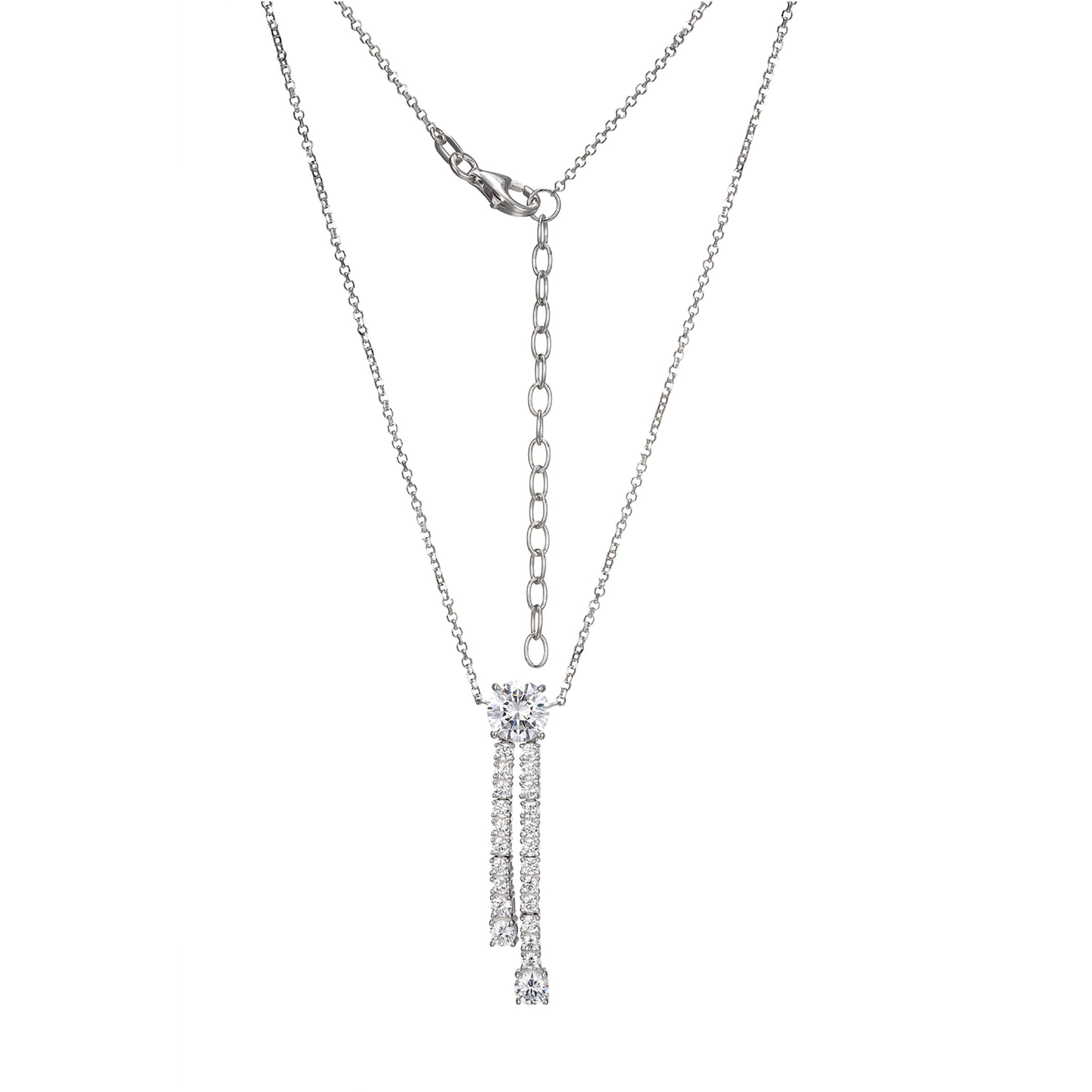 Diamondlite Cz 7Mm Round Double Drop  Necklace In Sterling Silver. 16+2".