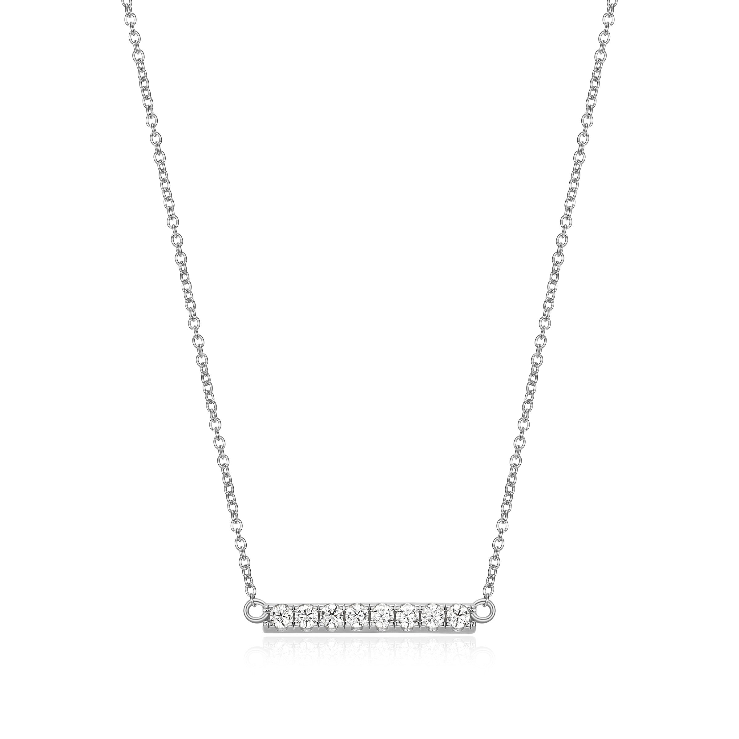 Diamondlite Cz Simple Bar Necklace In Sterling Silver. 15+3".