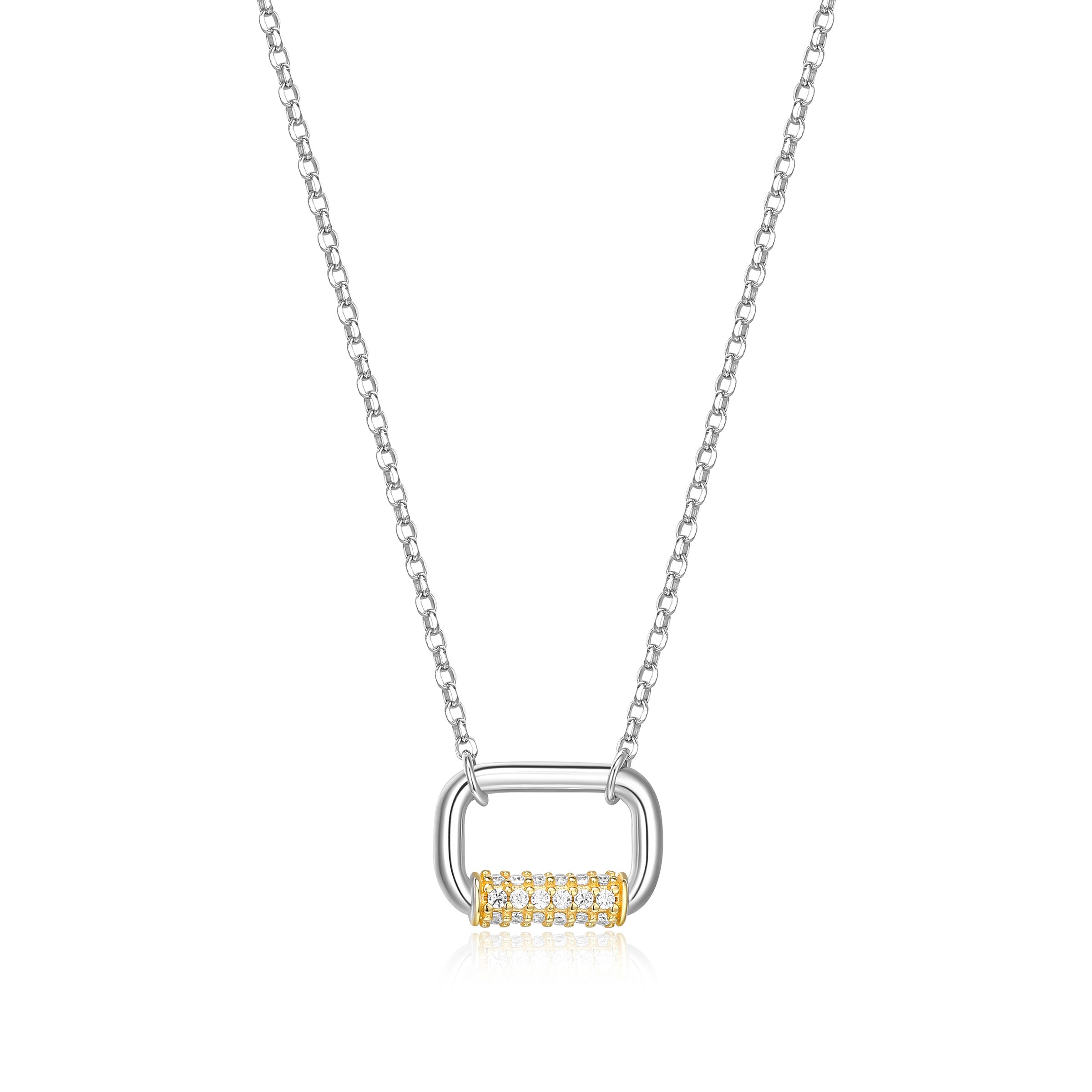 Diamondlite Cz Two-Tone Oblong Link Adjustable Necklace In Sterling Silver With 18K Gold Plating. 18".