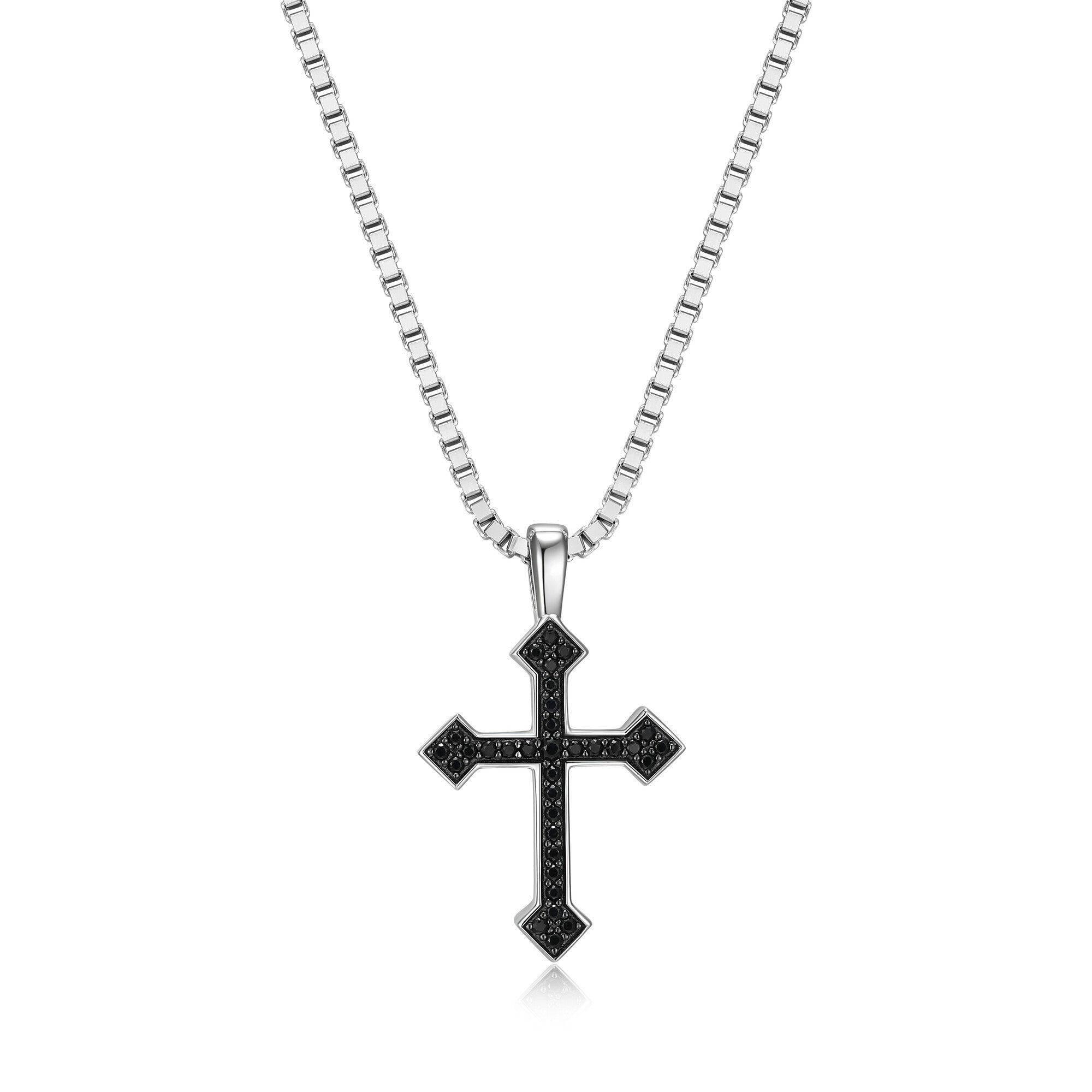 UN0027 - Black Ice Rhodium & Gunmetal - Plated Sterling Silver Gothic Cross Pendant Necklace
