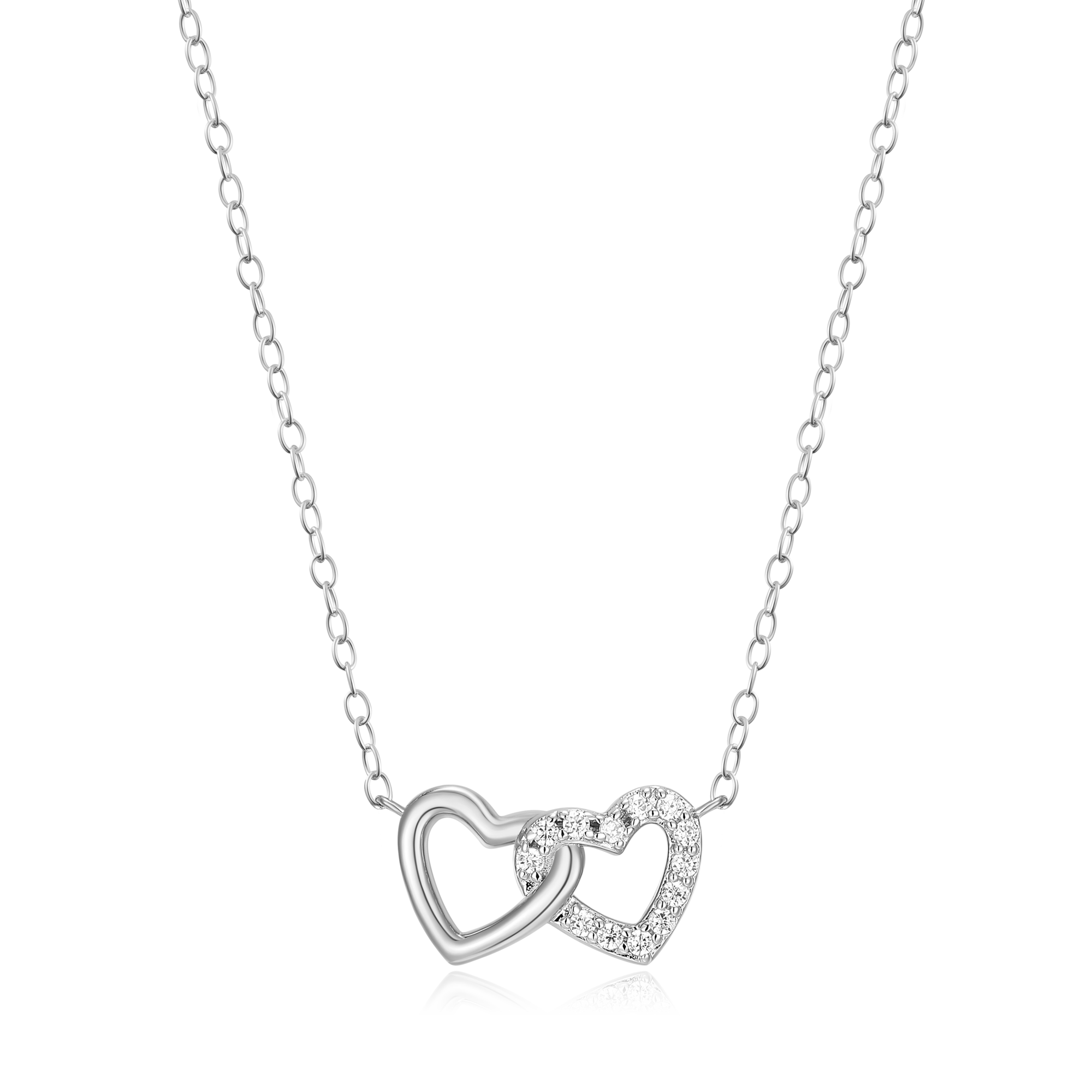 BN0010W - Open Twin Heart Necklace in Rhodium-Plated Sterling Silver
