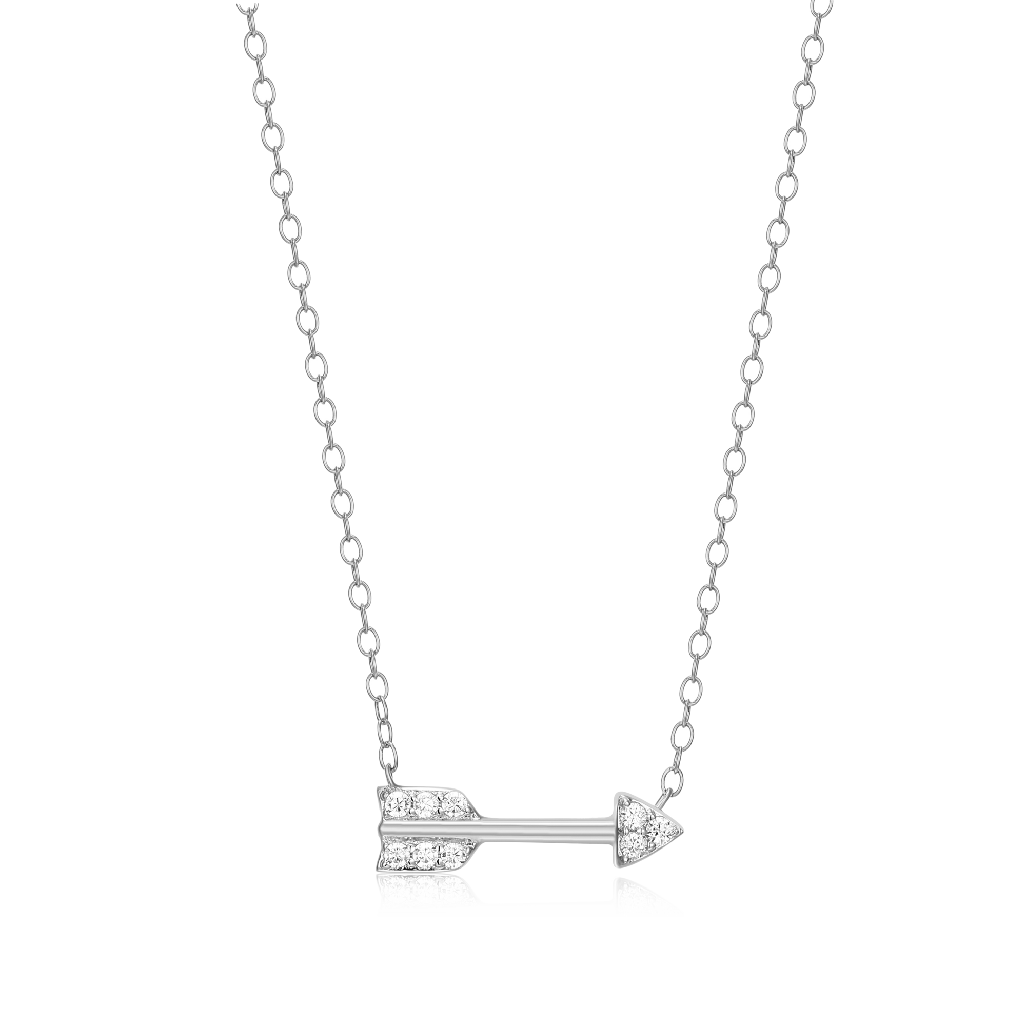 BN0048W - Arrow Statement Necklace in Rhodium-Plated Sterling Silver