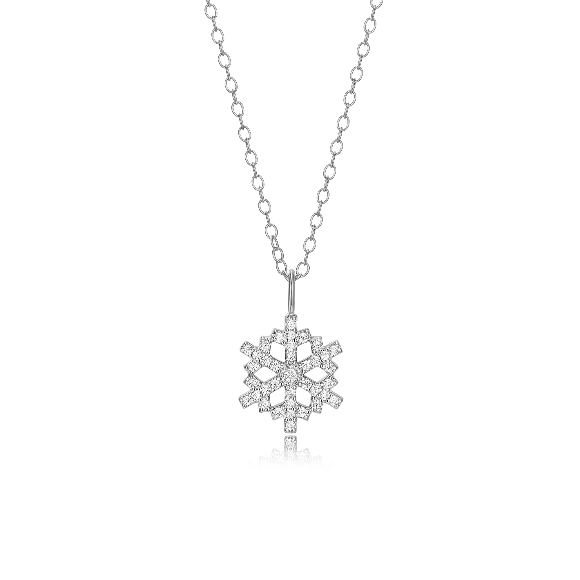 BN0043W - Snowflake Pendant Necklace in Rhodium-Plated Sterling Silver