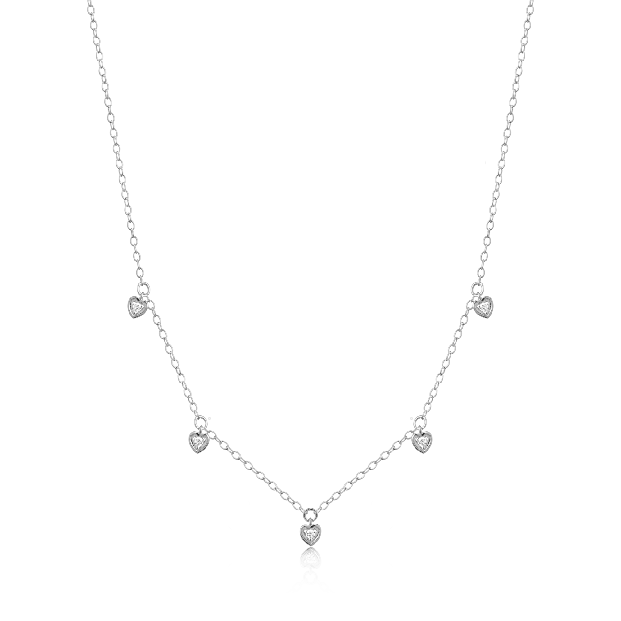 BN0148W - Dangling Hearts Necklace in Rhodium-Plated Sterling Silver