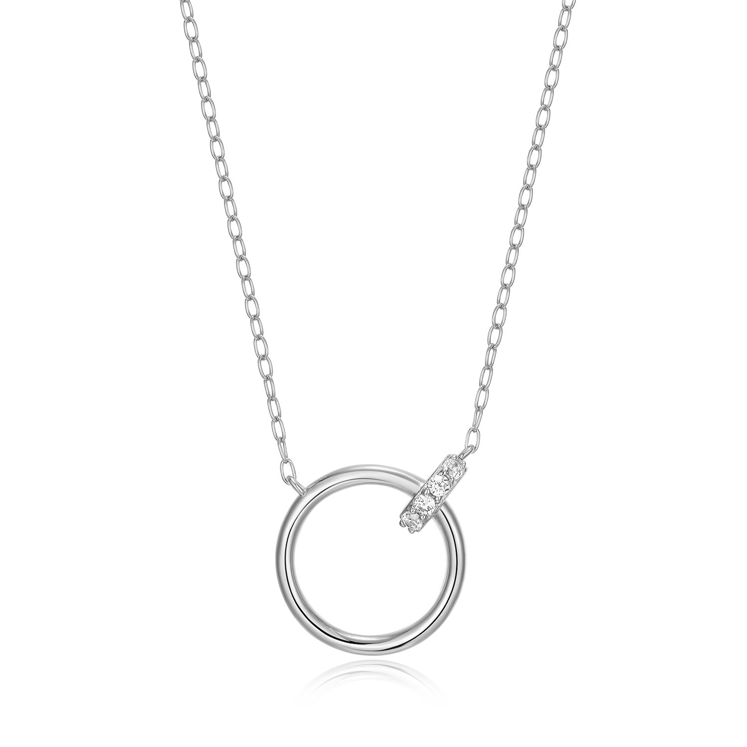 BN0189W - Open Circle Link Lab-Created Diamond Necklace in Rhodium-Plated Sterling Silver