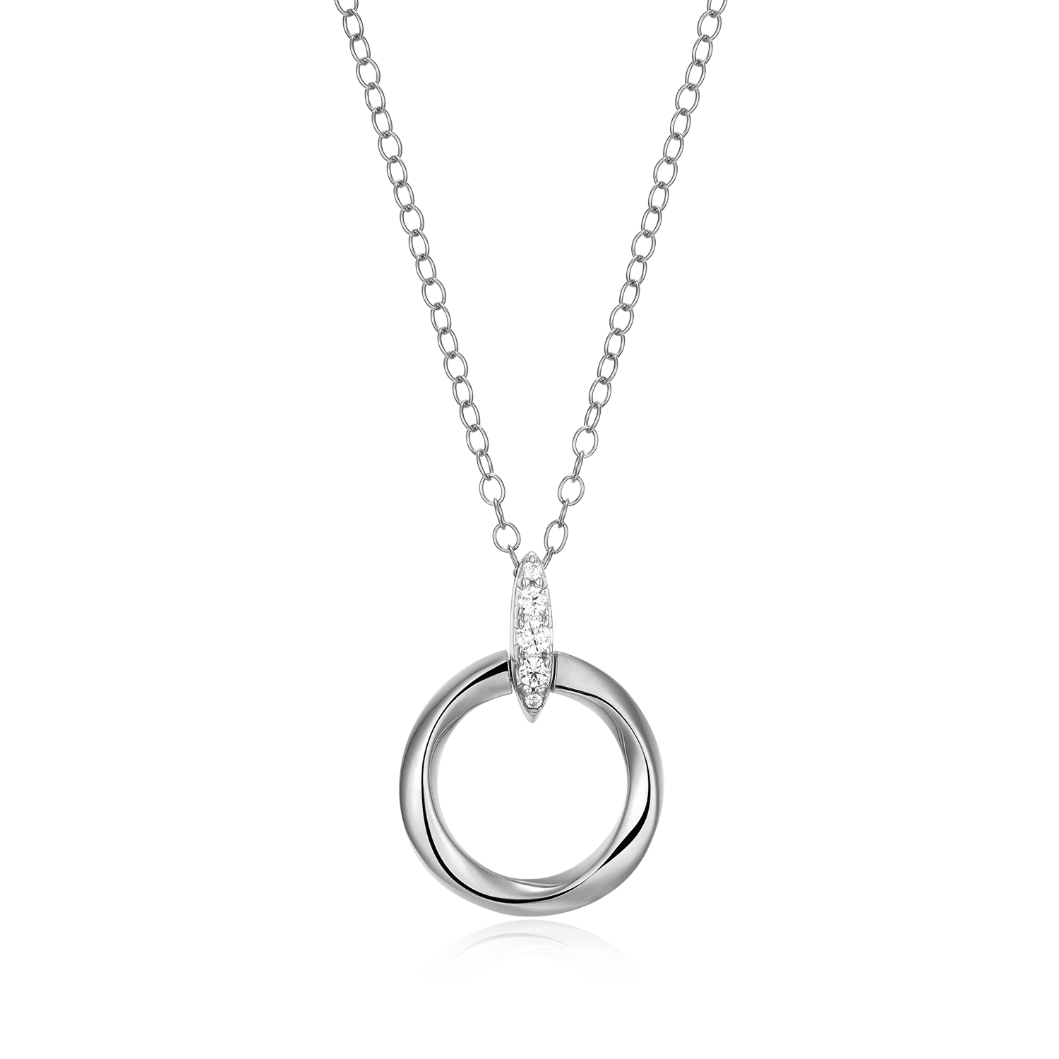 BN0188W - Knife Edge Circle Link Lab-Created Diamond Pendant Necklace in Rhodium-Plated Sterling Silver