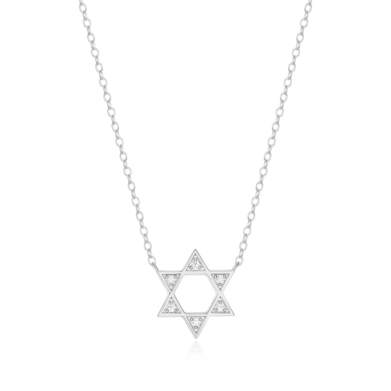 BN0211W - Star of David Lab-Created Diamond Necklace in Rhodium-Plated Sterling Silver