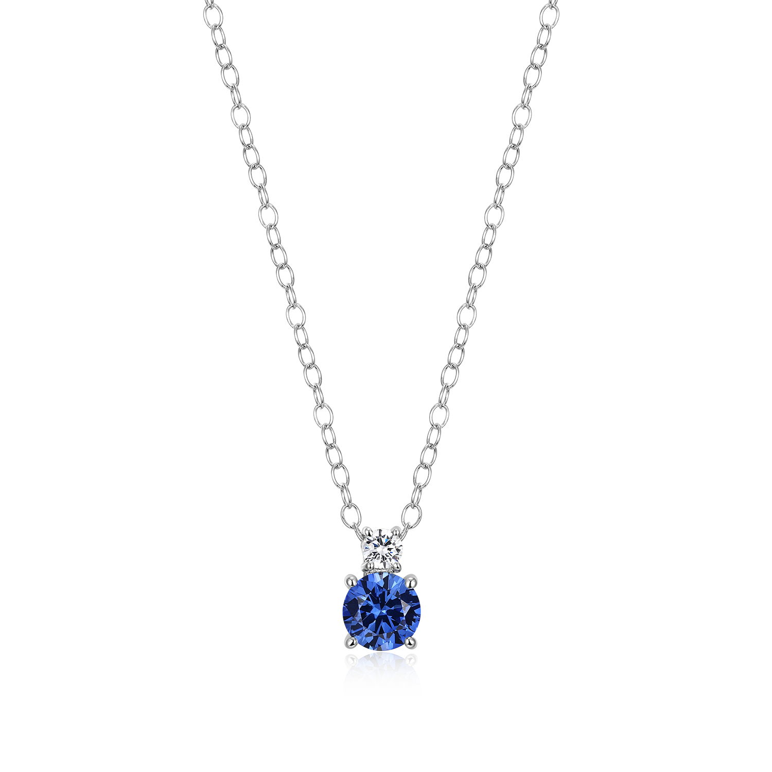 BN0201W - Lab-Created Sapphire & Diamond Pendant Necklace in Rhodium-Plated Sterling Silver