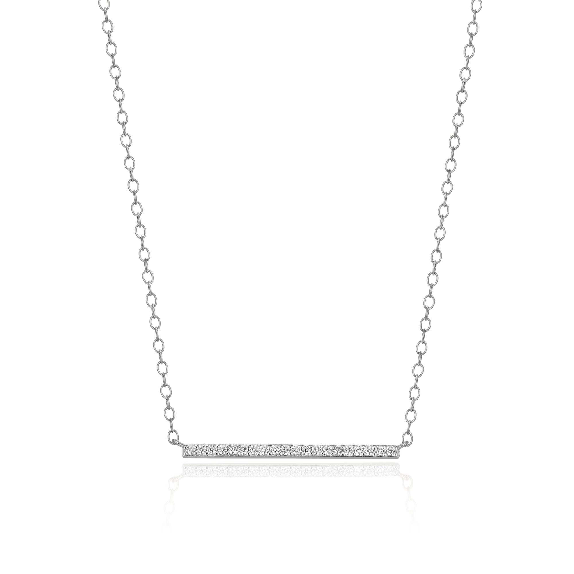 BN0095W - Pave Bar Necklace in Rhodium-Plated Sterling Silver