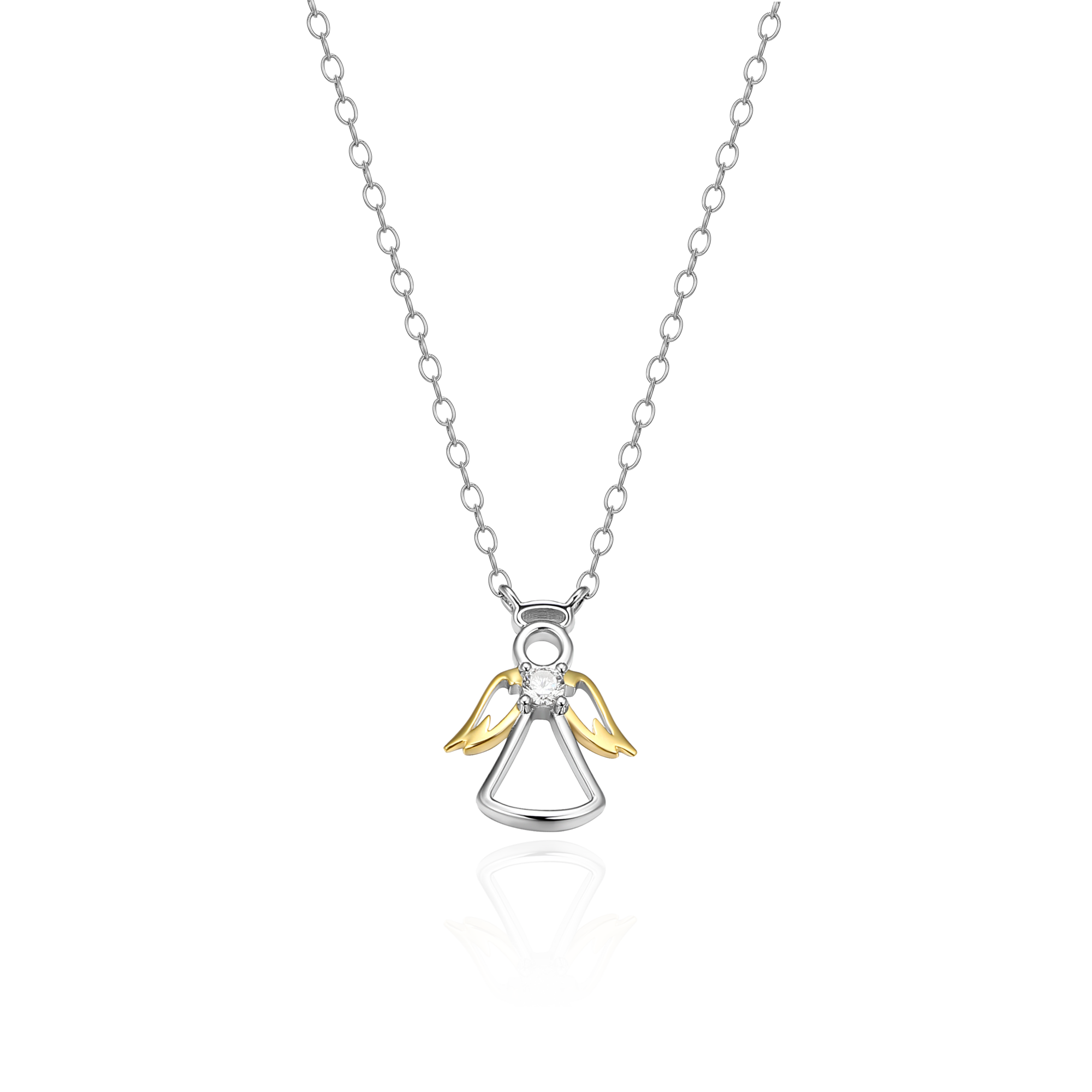BN0165 - Angel Pendant Lab-Created Diamond Necklace in Rhodium & 14K Gold-Plated Sterling Silver