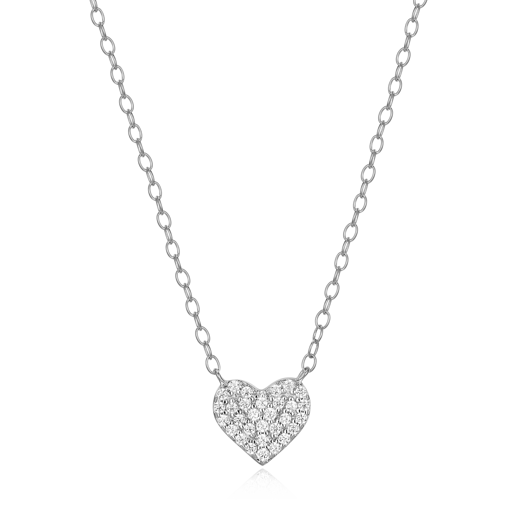 BN0006W - Pave Heart Necklace in Rhodium-Plated Sterling Silver