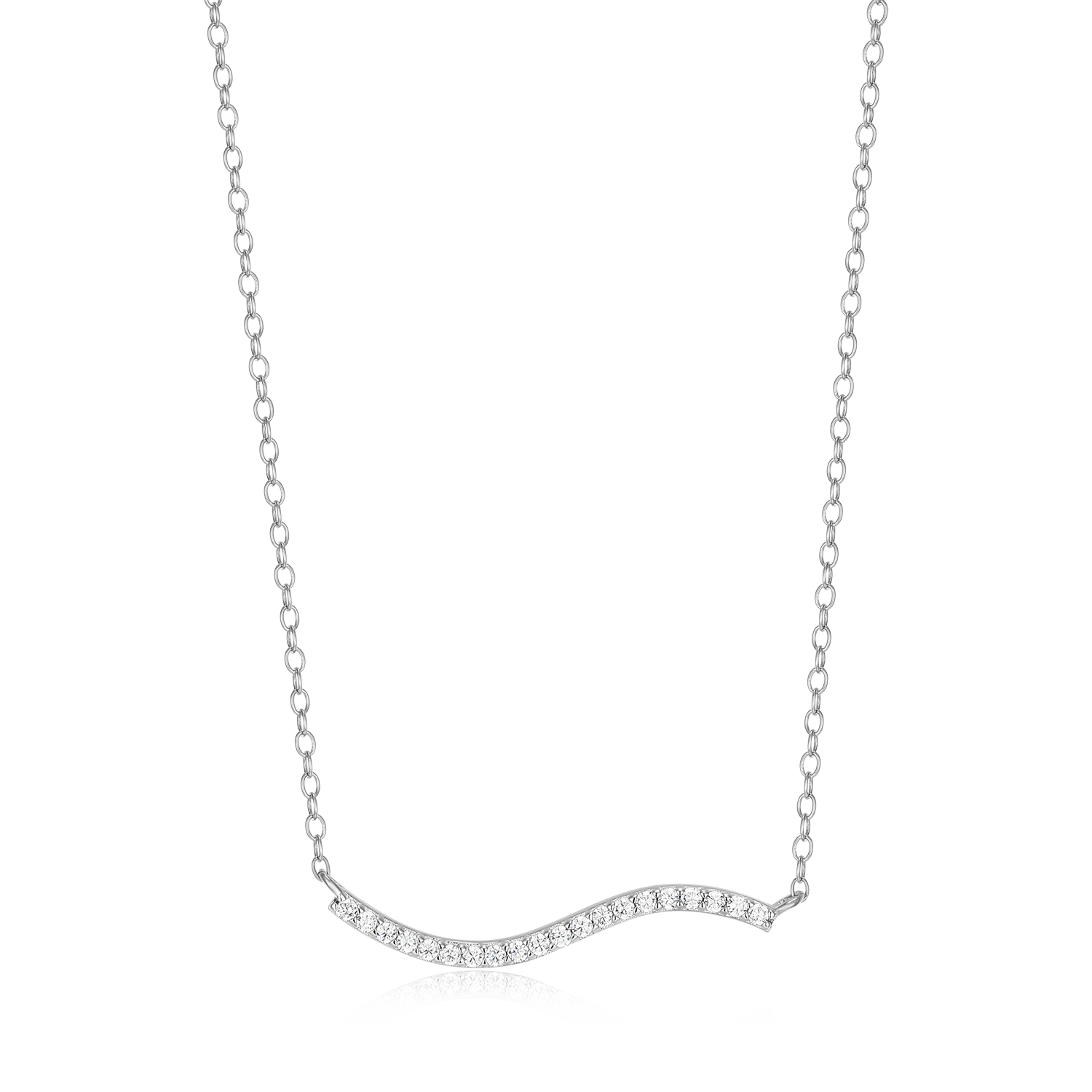 BN0212W - Wavy Bar Lab-Created Diamond Necklace in Rhodium-Plated Sterling Silver