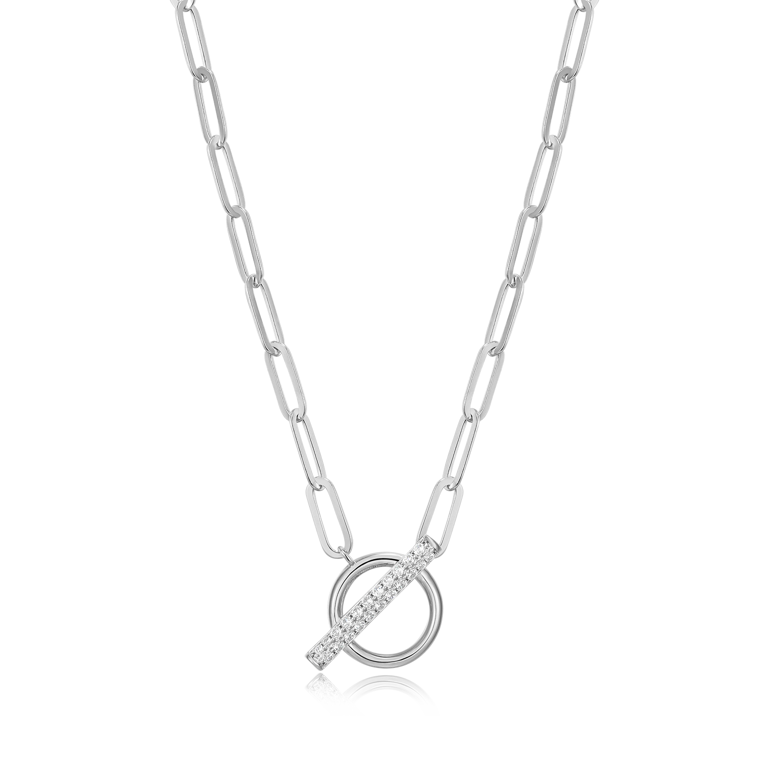 BN0234W - Lab-Created Diamond Toggle-Look Paperclip Necklace in Rhodium-Plated Sterling Silver