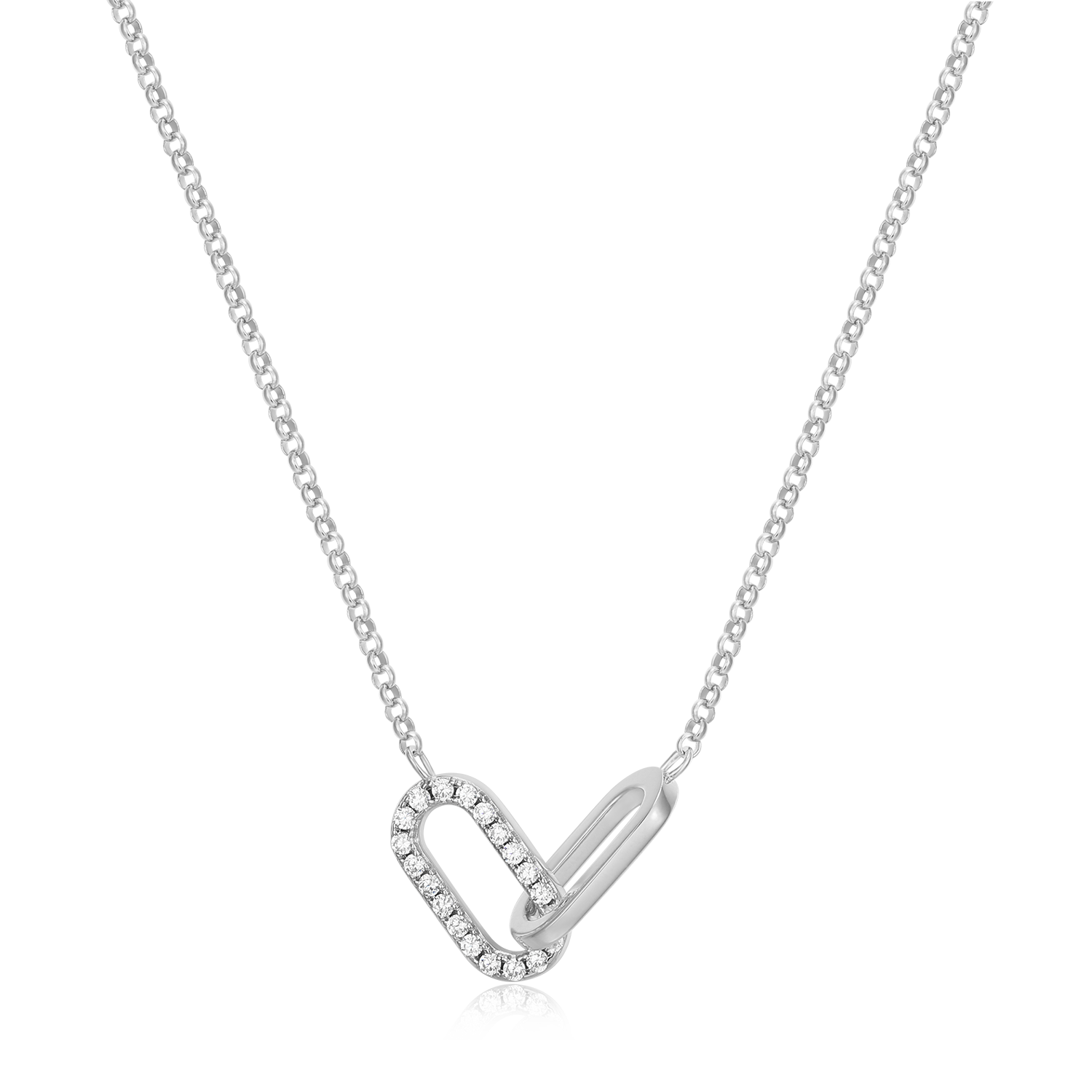 BN0238W - Twin Paperclip Pendant Lab-Created Diamond Bolo Necklace in Rhodium-Plated Sterling Silver