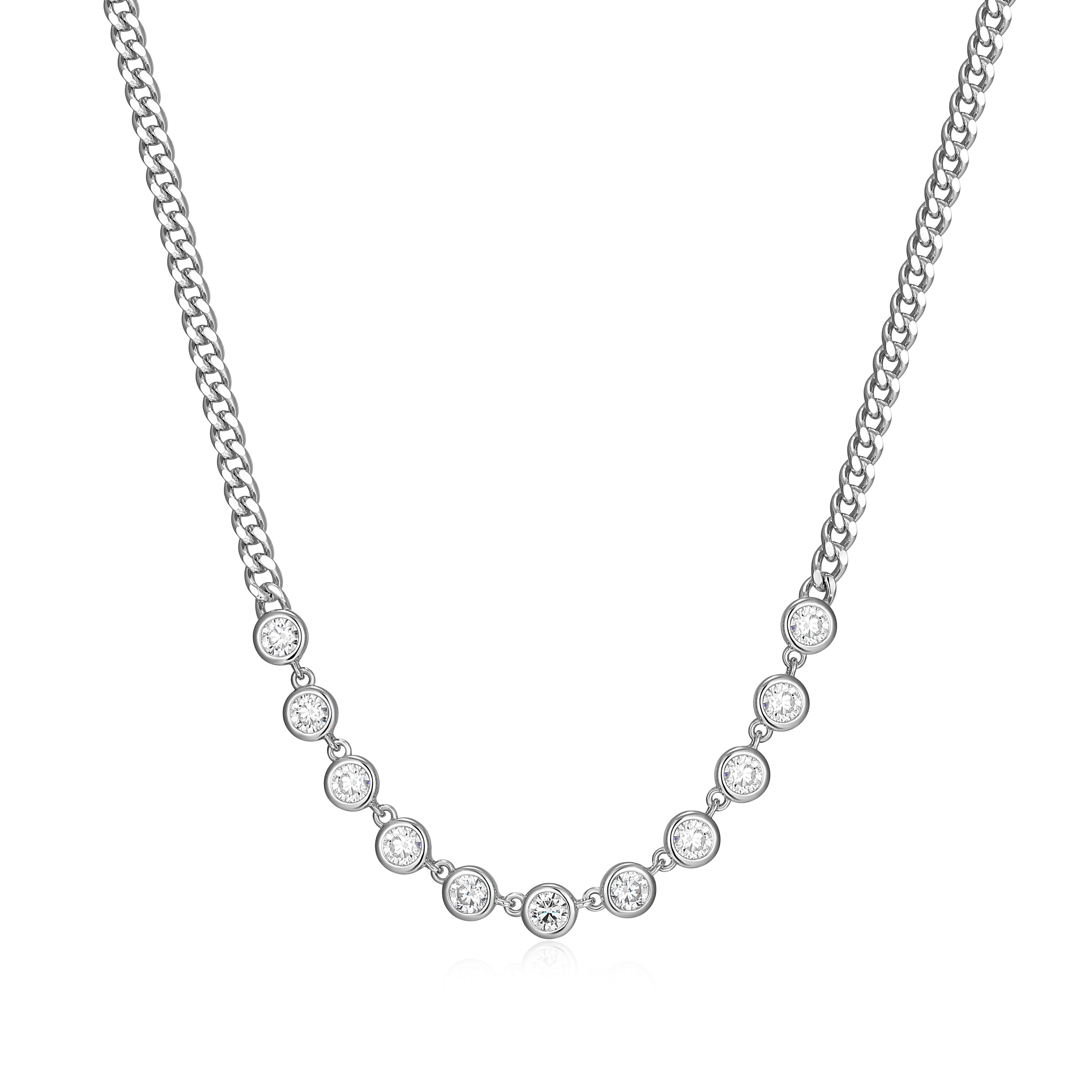 RN0193W - Station CZ Cuban Chain Necklace