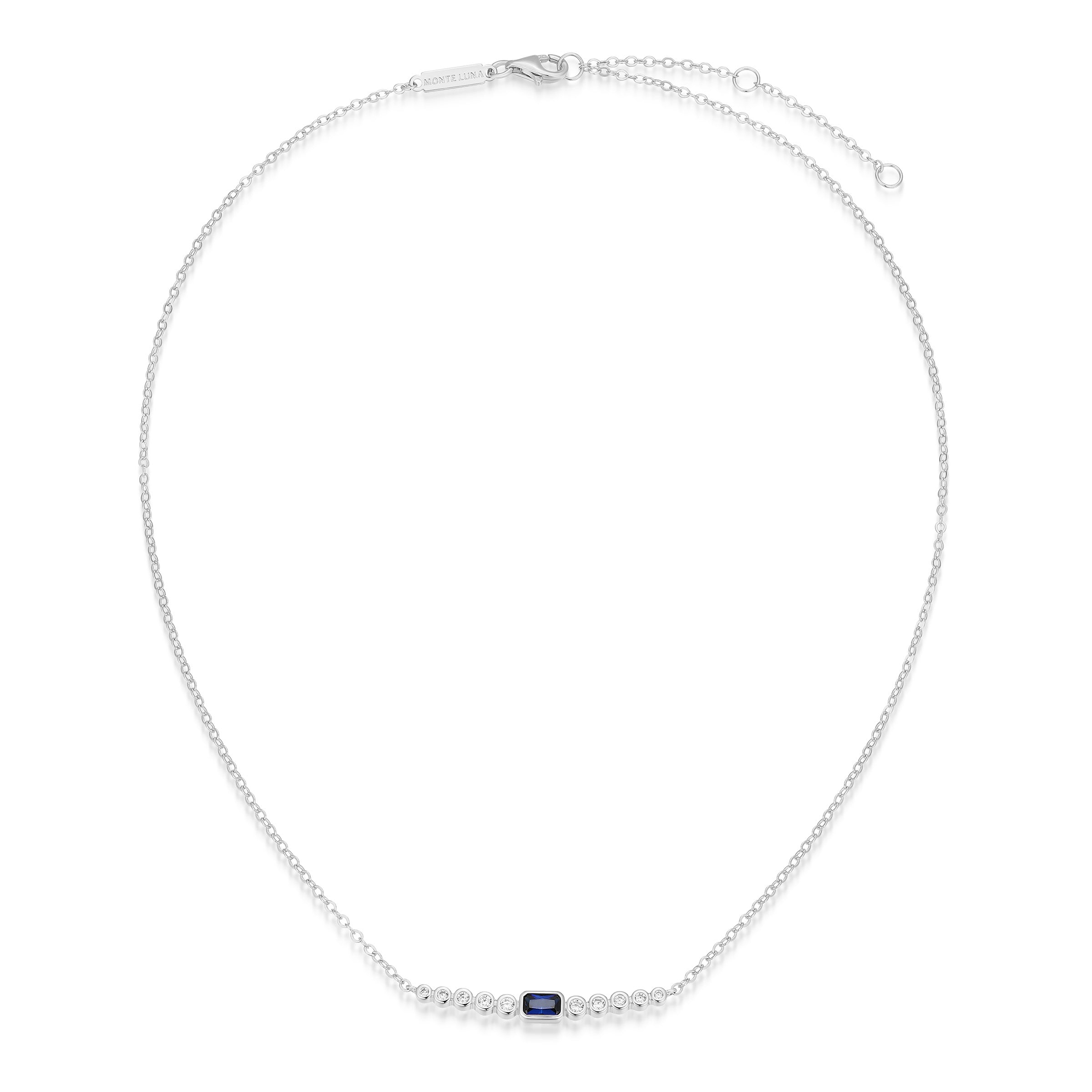 BN0252W - Lab-Created Blue Sapphire & Lab-Created Diamond Bar Necklace