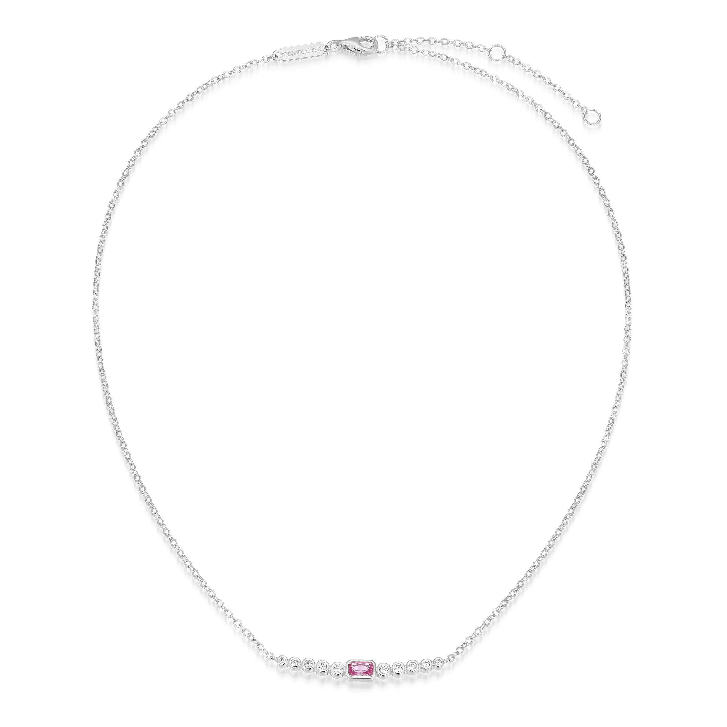 BN0253W - Lab-Created Pink Sapphire & Lab-Created Diamond Bar Necklace
