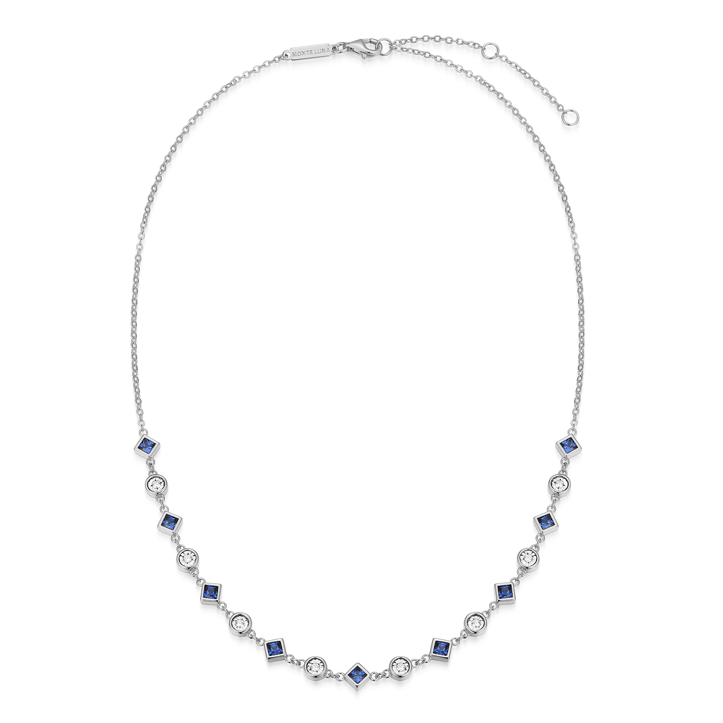 BN0255W - Lab-Created Blue Sapphire & Lab-Created Diamond Station Necklace
