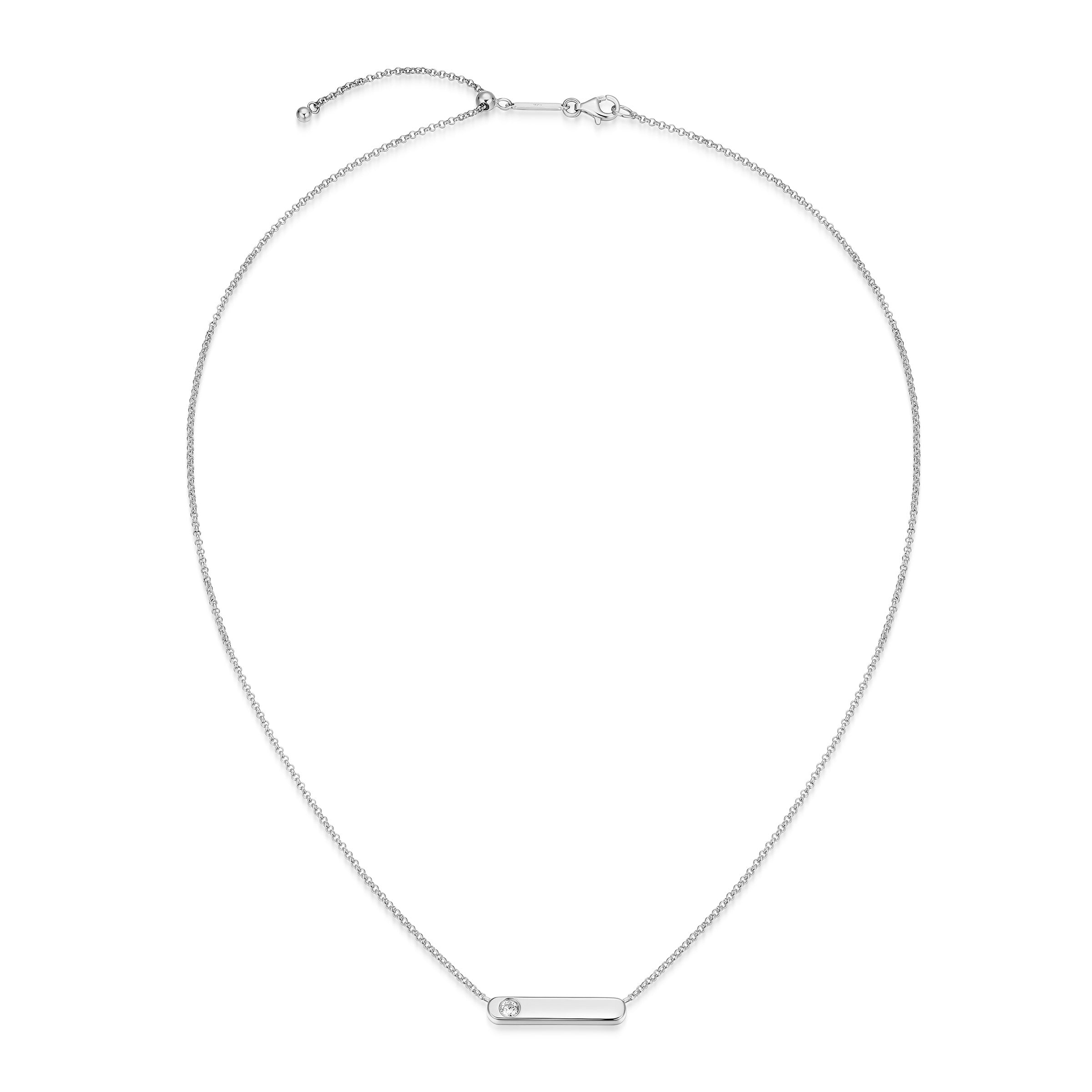 BN0265W - ID Bar with Bezel-Set Lab-Created Diamond Bolo Necklace