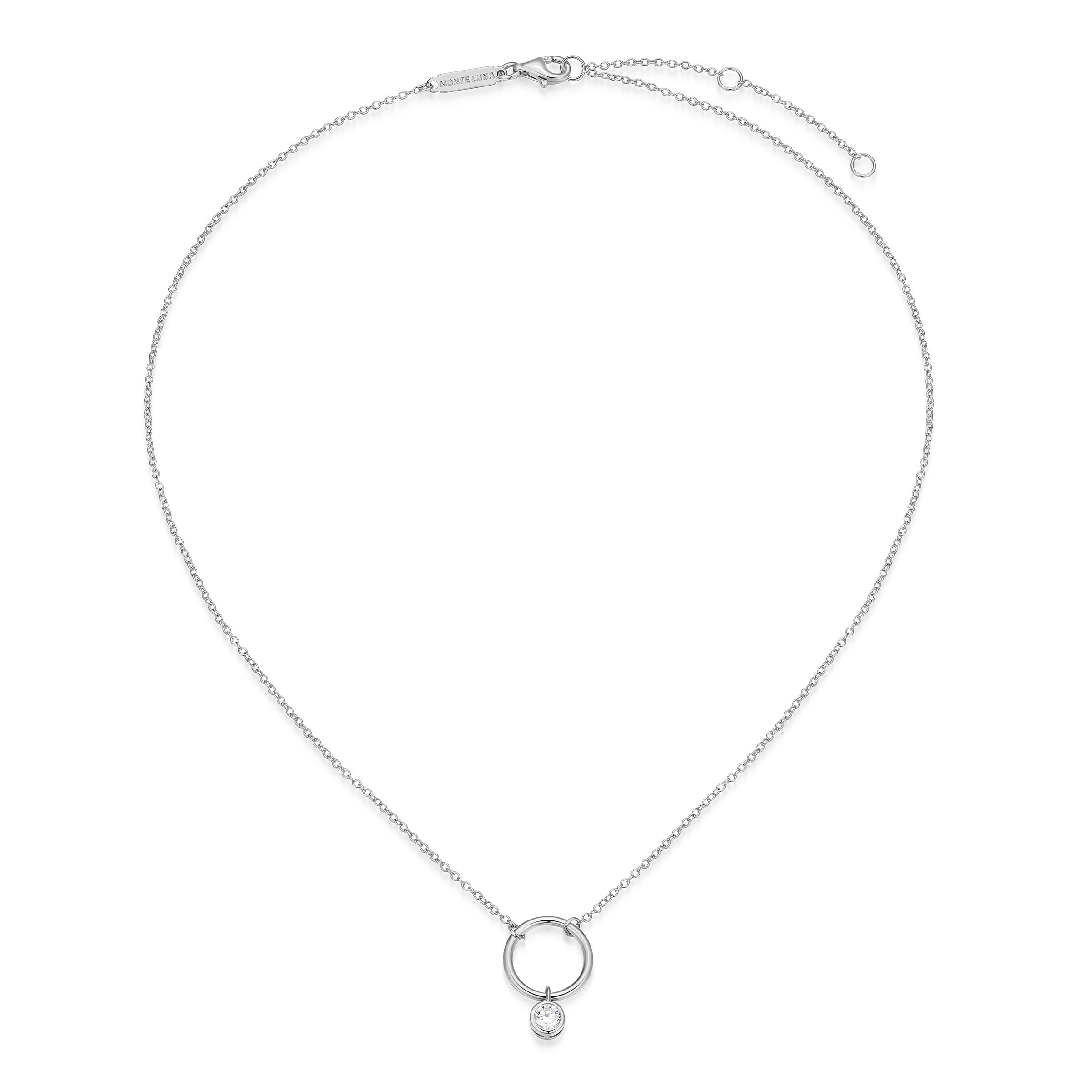 BN0259W - Open Circle Bezel-Set Lab-Created Diamond Accent Pendant Necklace