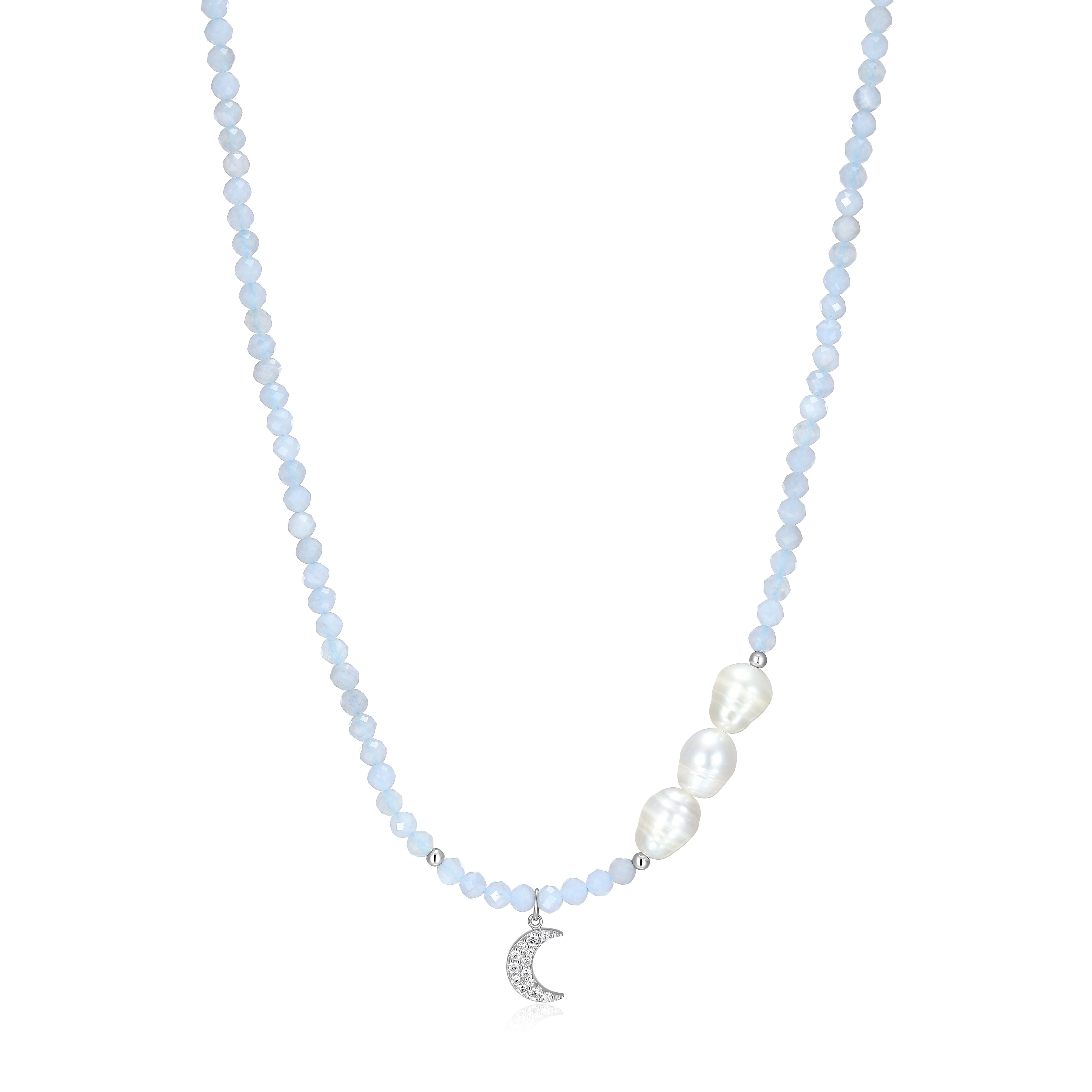 RN0201 - Freshwater Pearl & Blue Lace Agate Beaded Bracelet