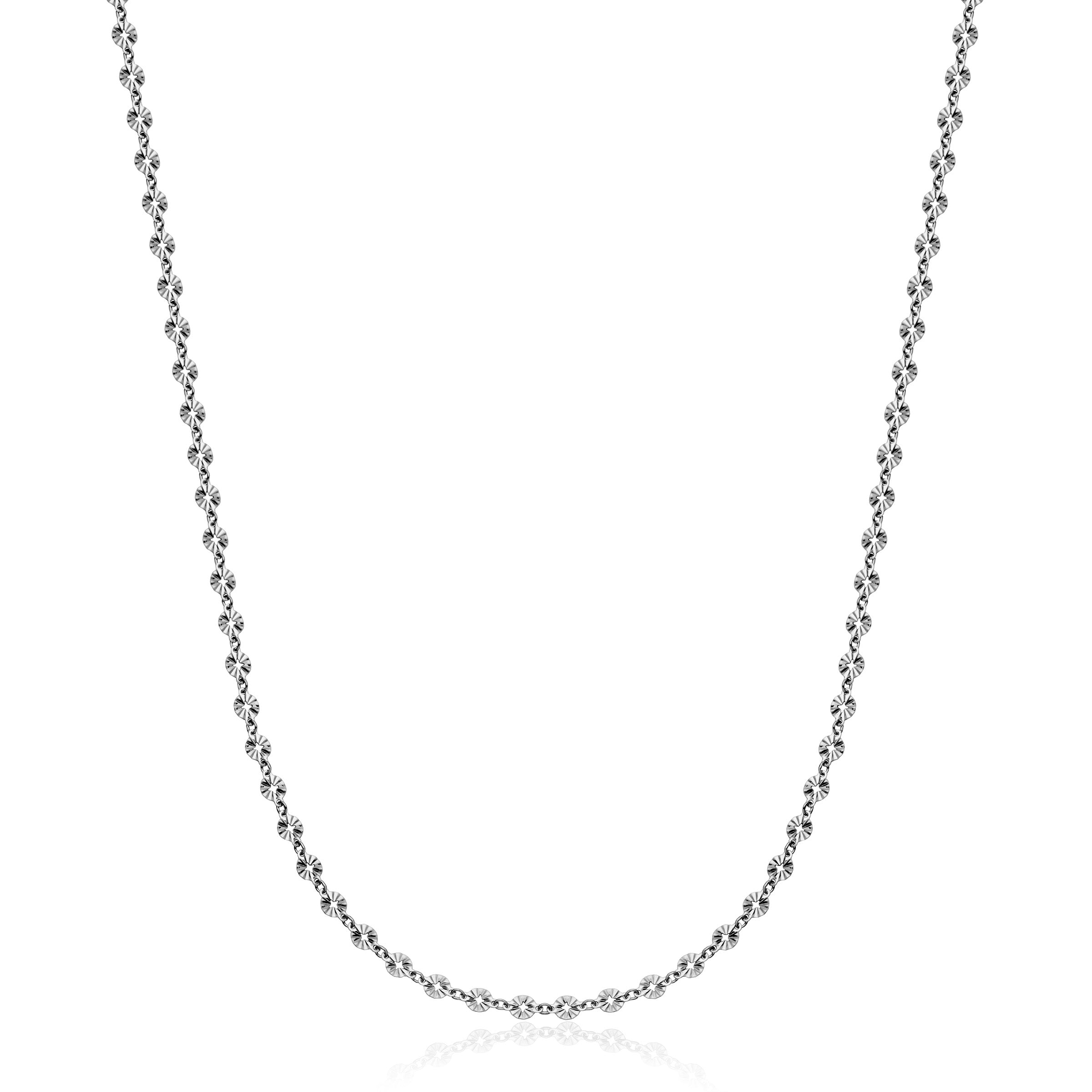 Diamond-Cut 4Mm Round Petal Chain Necklace In Sterling Silver. 16+2".