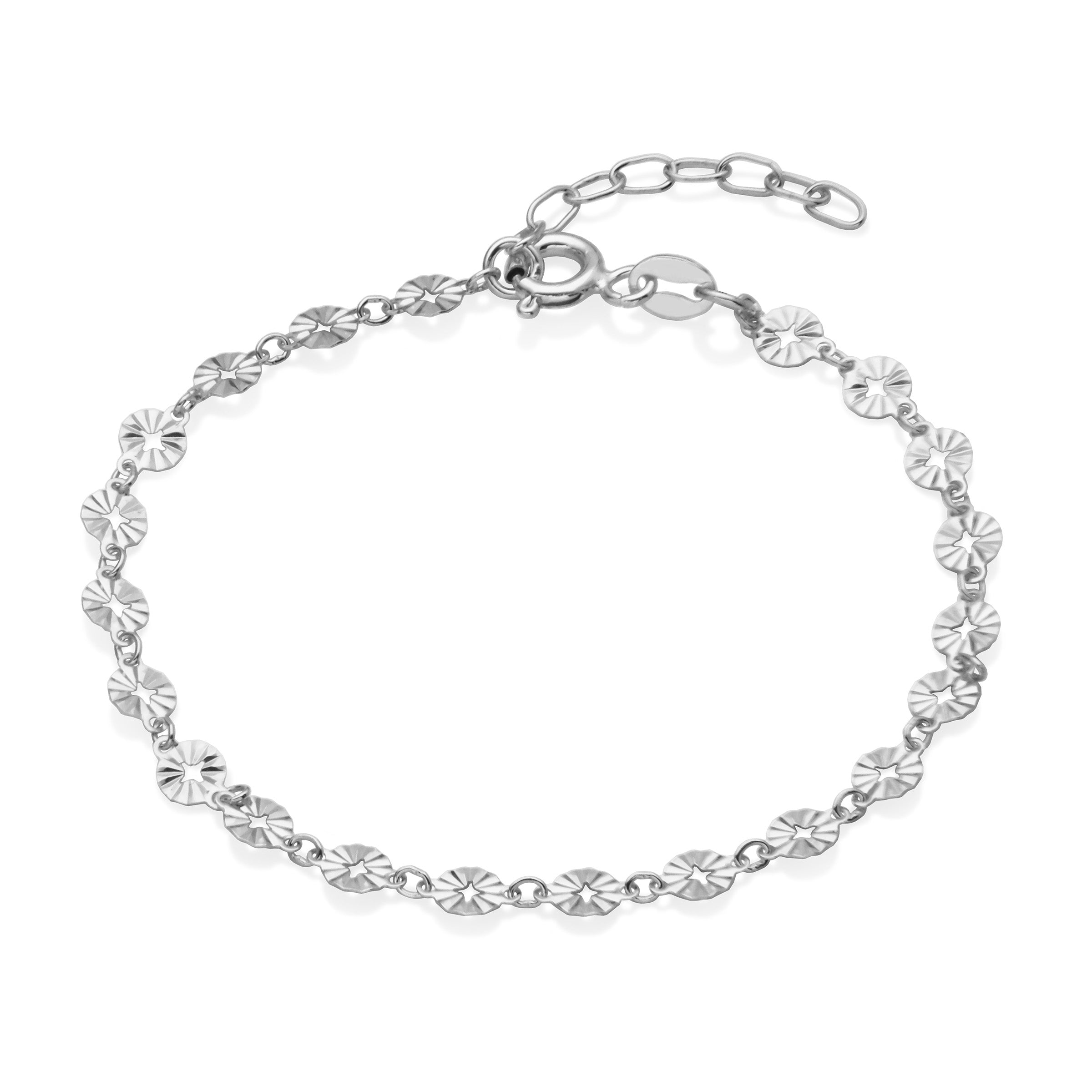 Diamond-Cut 4Mm Round Petal Chain Bracelet In Sterling Silver. 6.5+1".