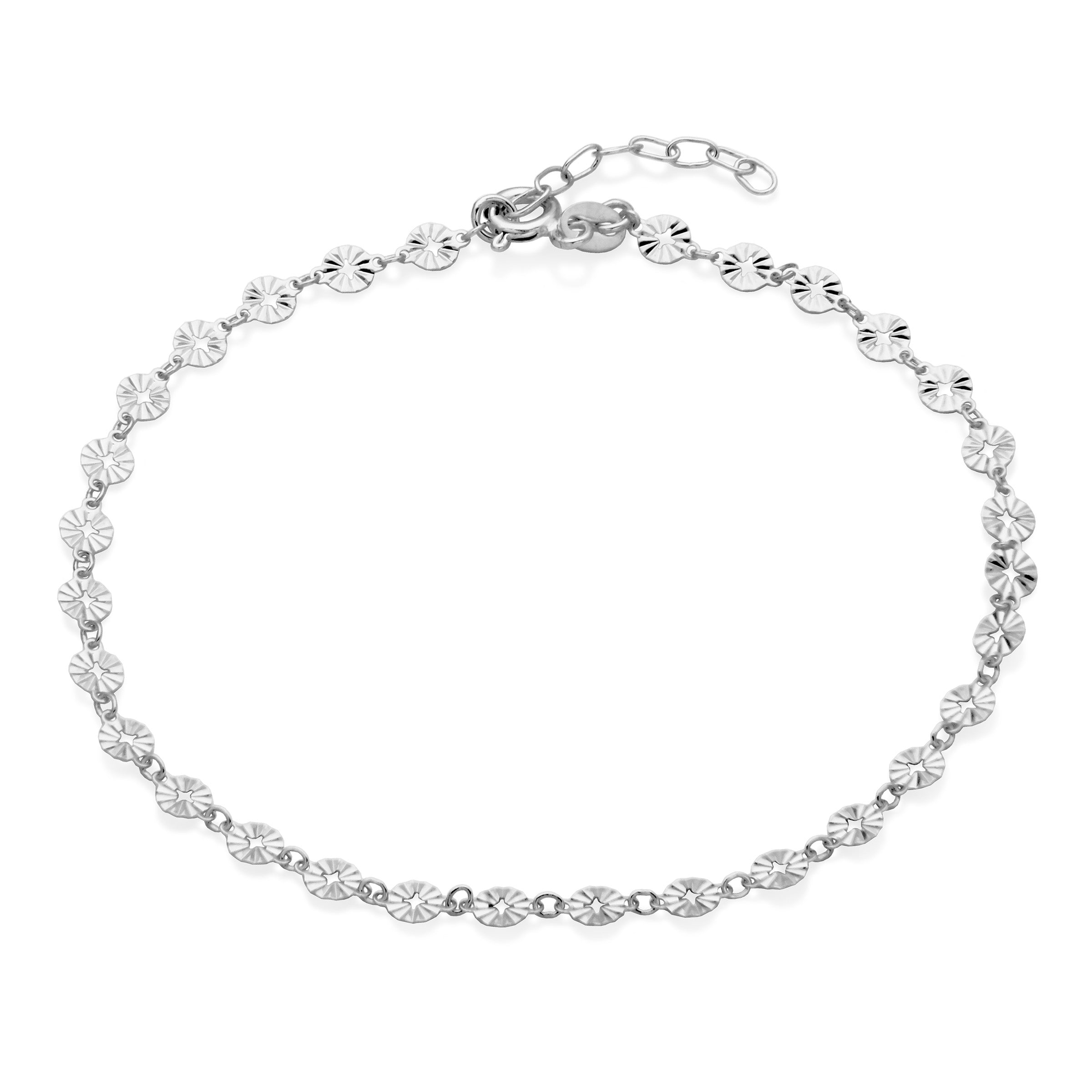 Diamond-Cut 4Mm Round Petal Chain Anklet In Sterling Silver. 9+1".