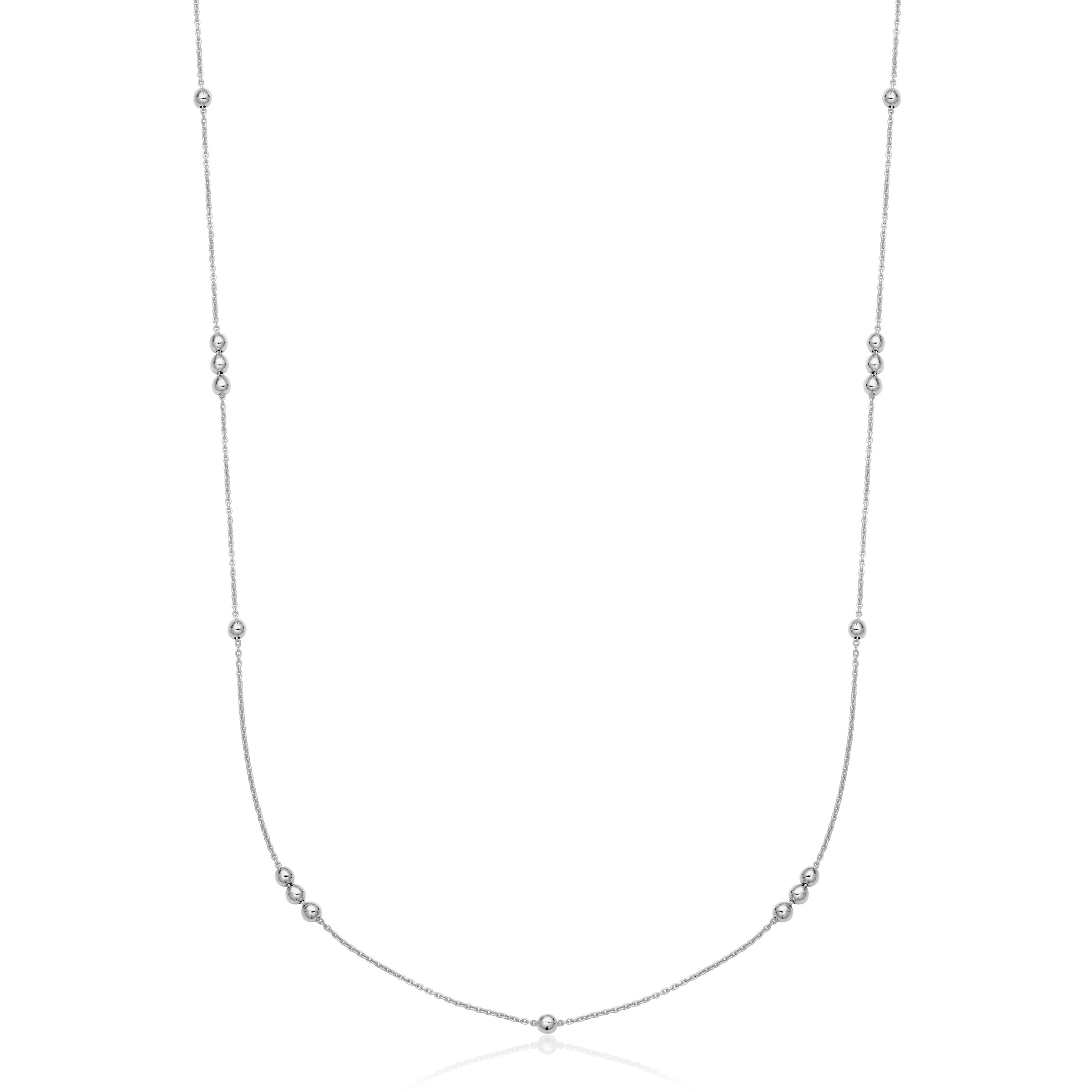 Simple Stationed 3Mm Bead Chain Necklace In Sterling Silver. 16+2".