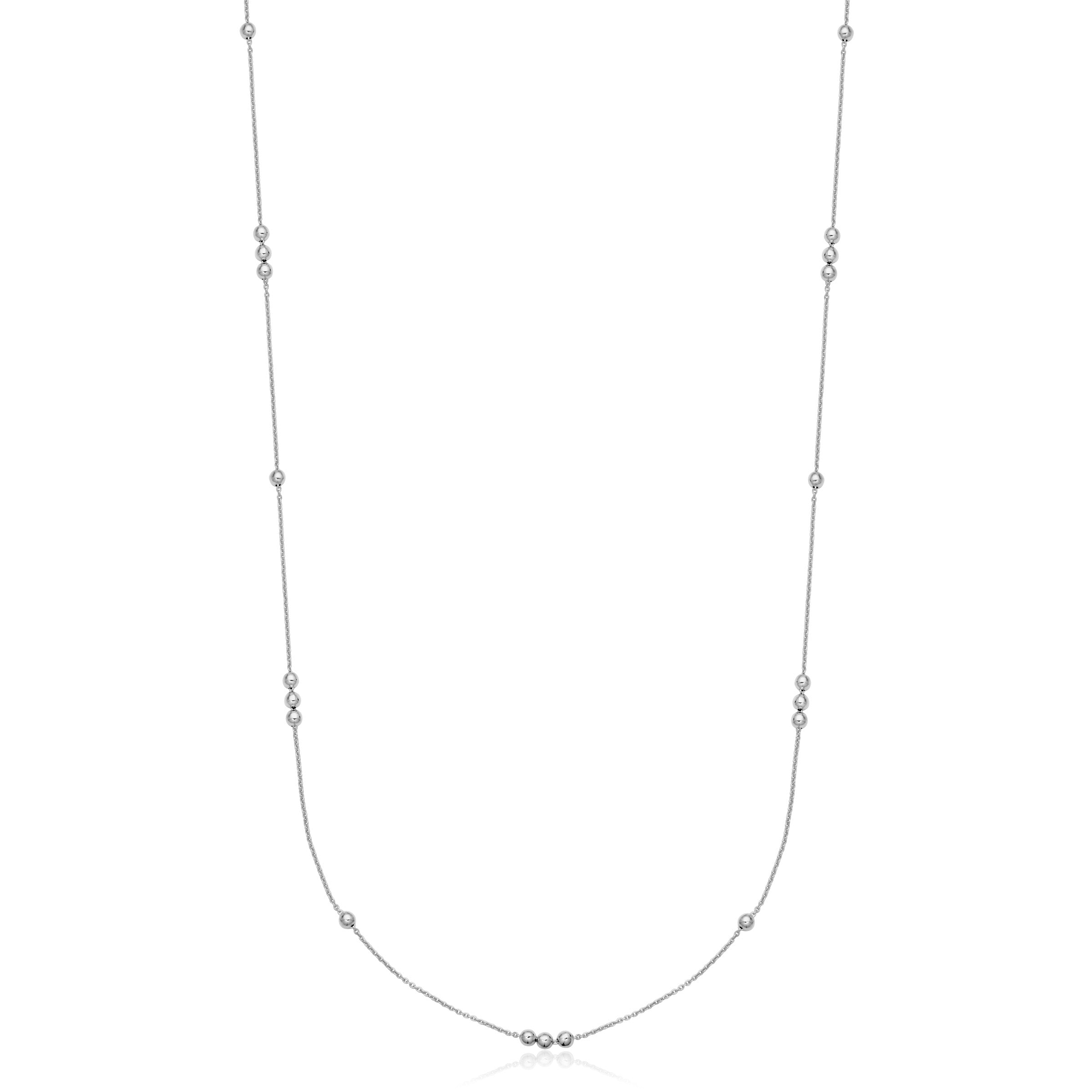 Simple Stationed 3Mm Bead Chain Long Necklace In Sterling Silver. 36".