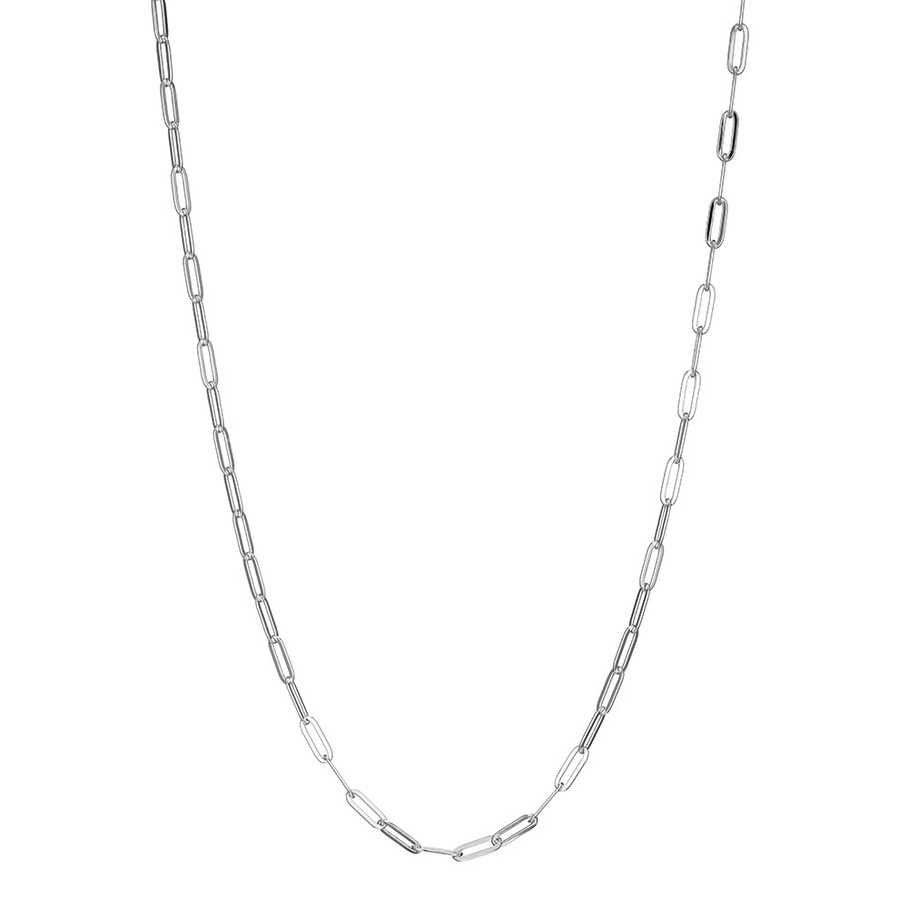 Sterling Silver Necklace Made Of Paperclip Chain (3Mm), Measures 36" Long, Rhodium Plated