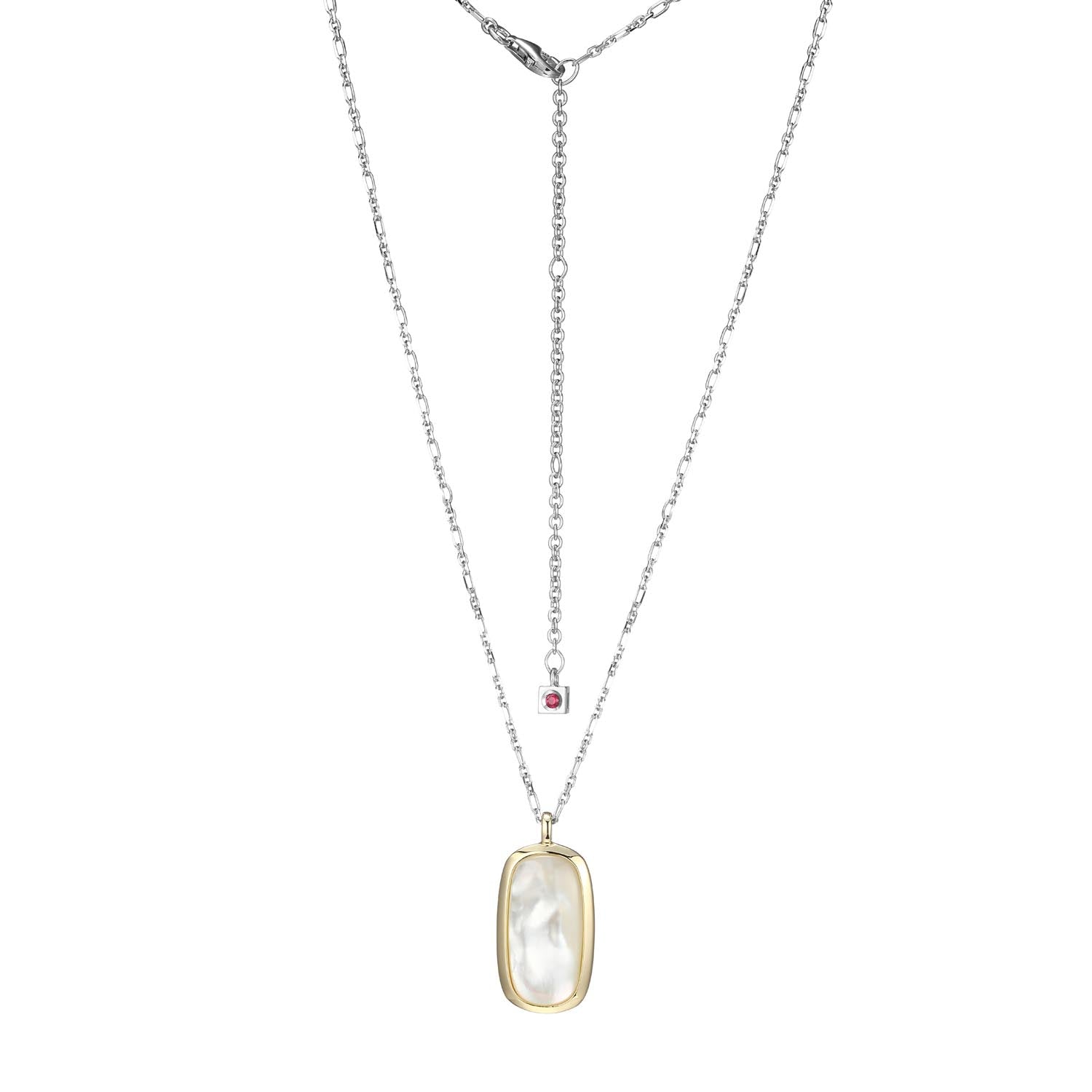 Sterling Silver "Allure" Rhodium And Yellow Gold-Plated Mop Pendant On Cable Chain 17" + 3"
