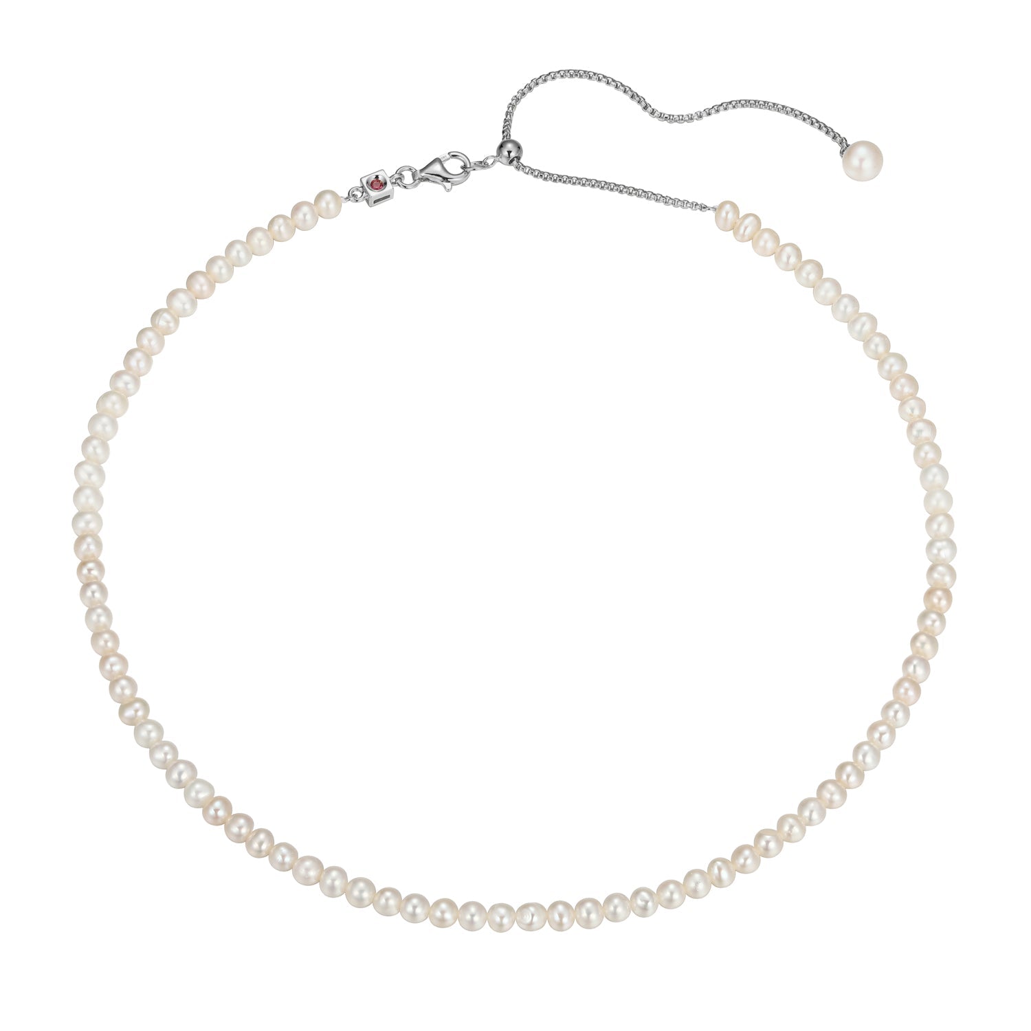 Sterling Silver "Majestic" Rhodium Plated Genuine Freshwater Pearl Necklace 14" + 4"