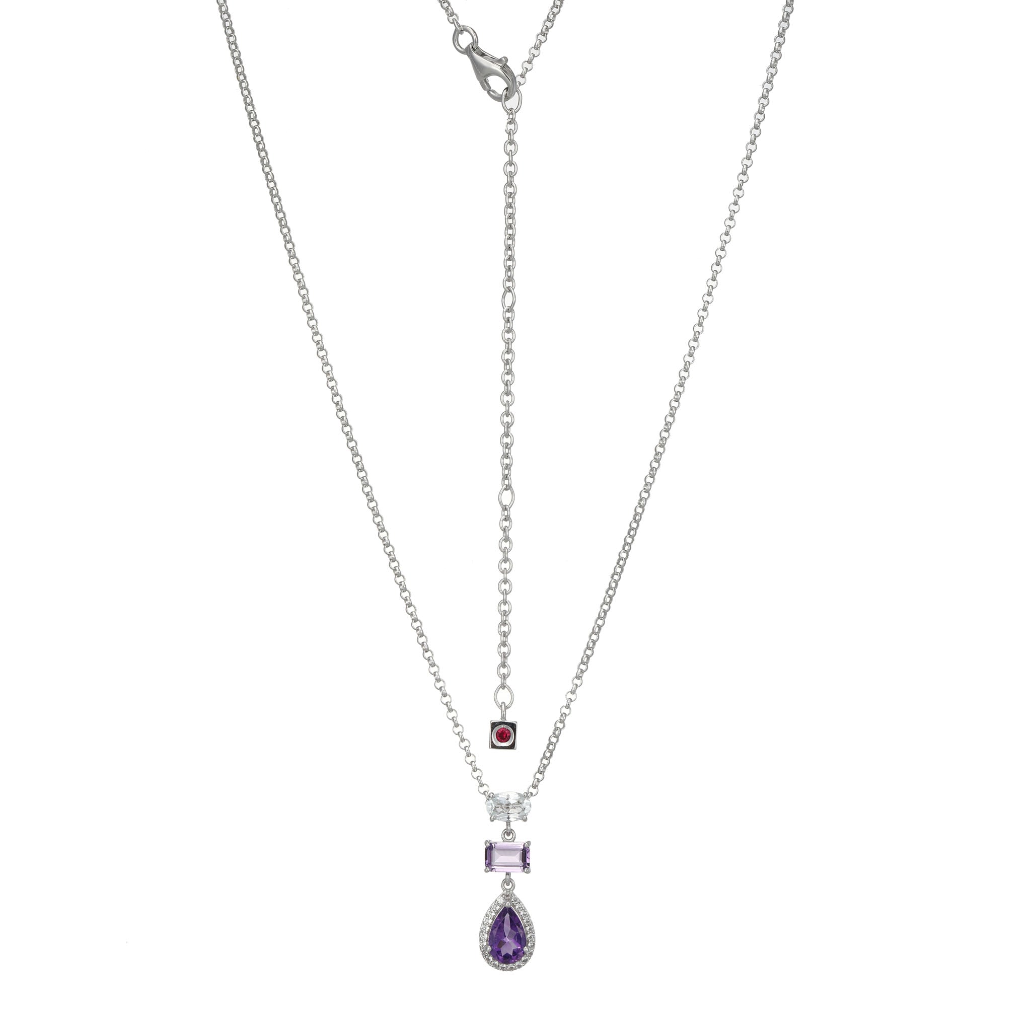 Vibrant Purple Amethyst Gemstones In This Necklace Catch The Eye. Each Uniquely Shaped Stone Reflects Light Beautifully, Enhanced By White Topaz. The Fluid Design Captures Exquisite Craftsmanship.
