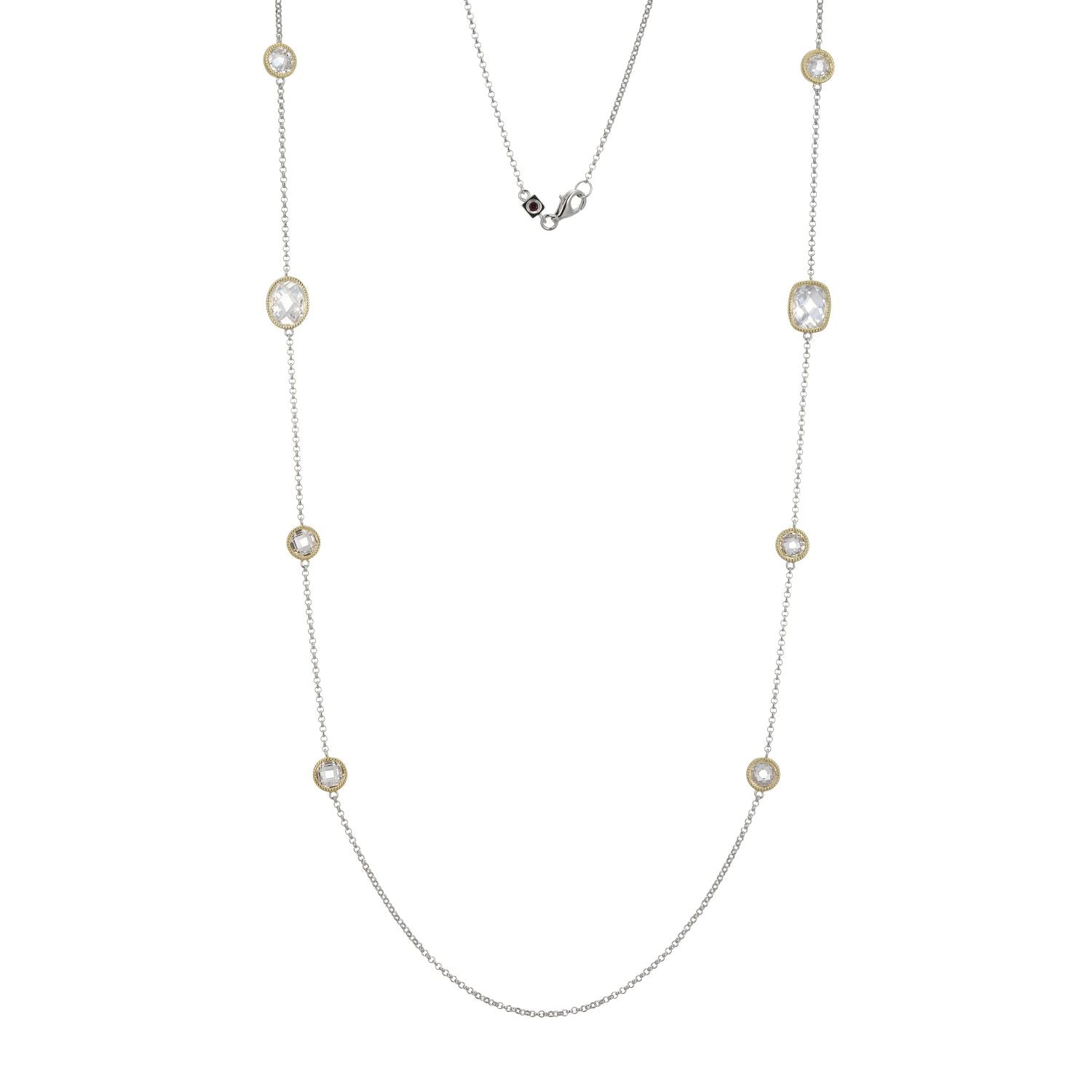 Vintage Appeal And Modern Design Merge In This Yellow Gold-plated Rope Necklace From The Essence Collection. Faceted Zirconia Stones, Encircled By Milgrain Bezels, Adorn A Slender Chainâ€”ideal For Layering Or Wearing Alone.