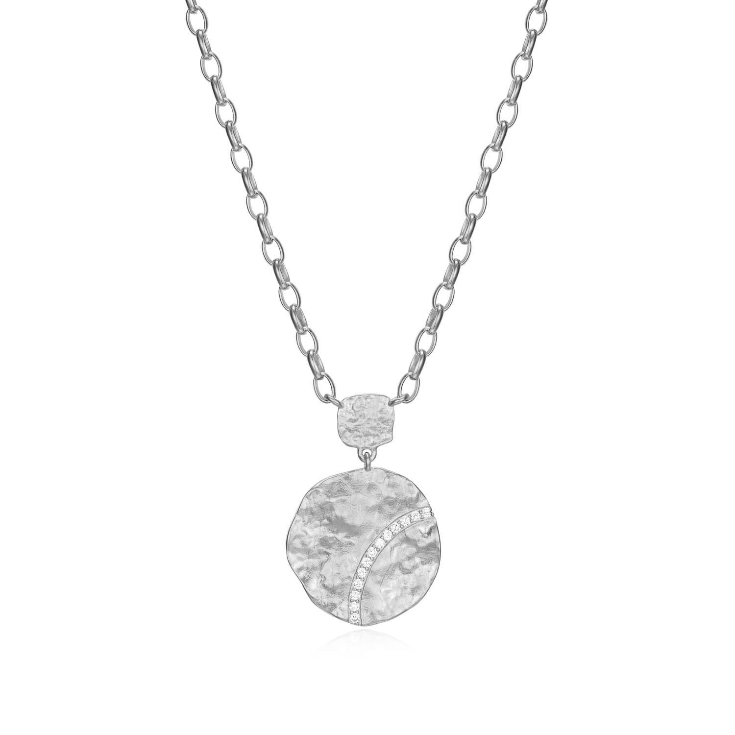 Sterling Silver Elle "Galaxy" Rhodium Plated White Cz Necklace On 17" + 3" Extension Rolo Chain