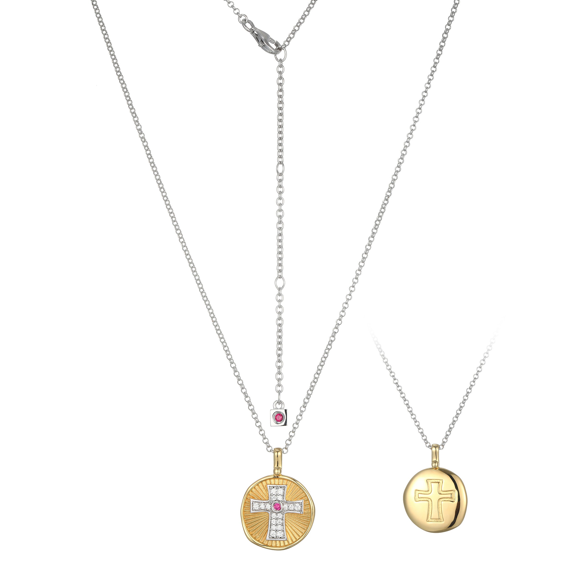 LN0263 - Bohemian Cross Lab-Created Ruby Reversible Pendant Necklace