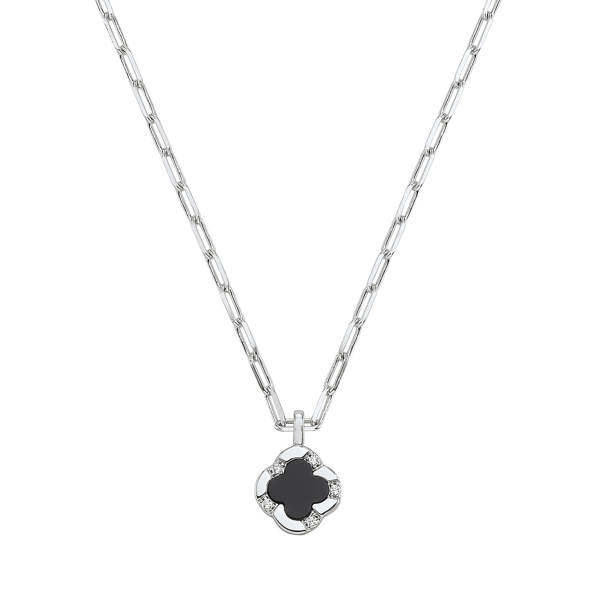CN0197 - Black Onyx Clover Pendant Necklace