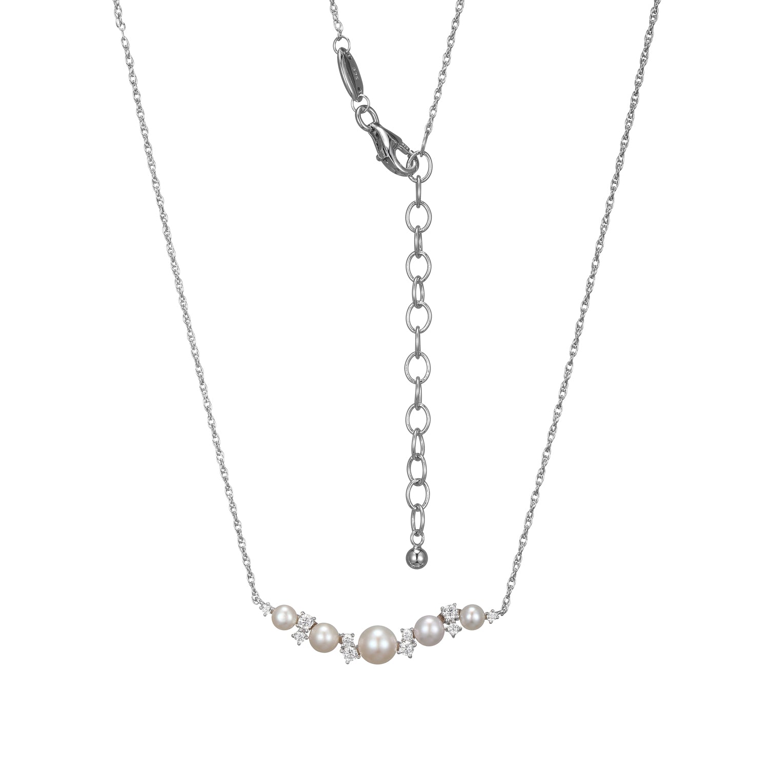 This Pearl Collection Necklace Blends Sophistication With Modern Design, Featuring Genuine Freshwater Pearls And Sparkling Cubic Zirconia Set In Sterling Silver With Rhodium Finish. The 17â€ Chain With A 2â€ Extender Ensures A Perfect Fit.
