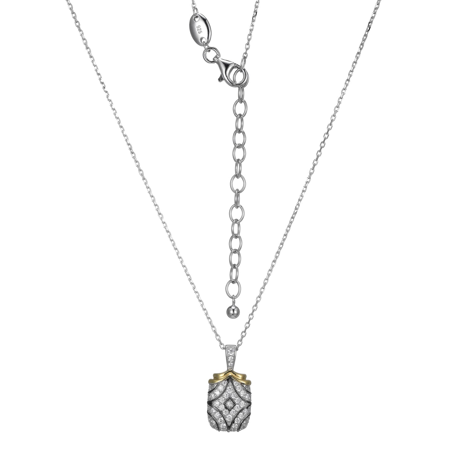 This Necklace From Charles Garnier's Art Deco Collection Combines Vintage Charm With Modern Elegance, Featuring A Stunning Cubic Zirconia Pendant. Crafted From Sterling Silver With Rhodium And Gold Finish, It Hangs On A 17â€ Cable Chain With 2â€ Extende