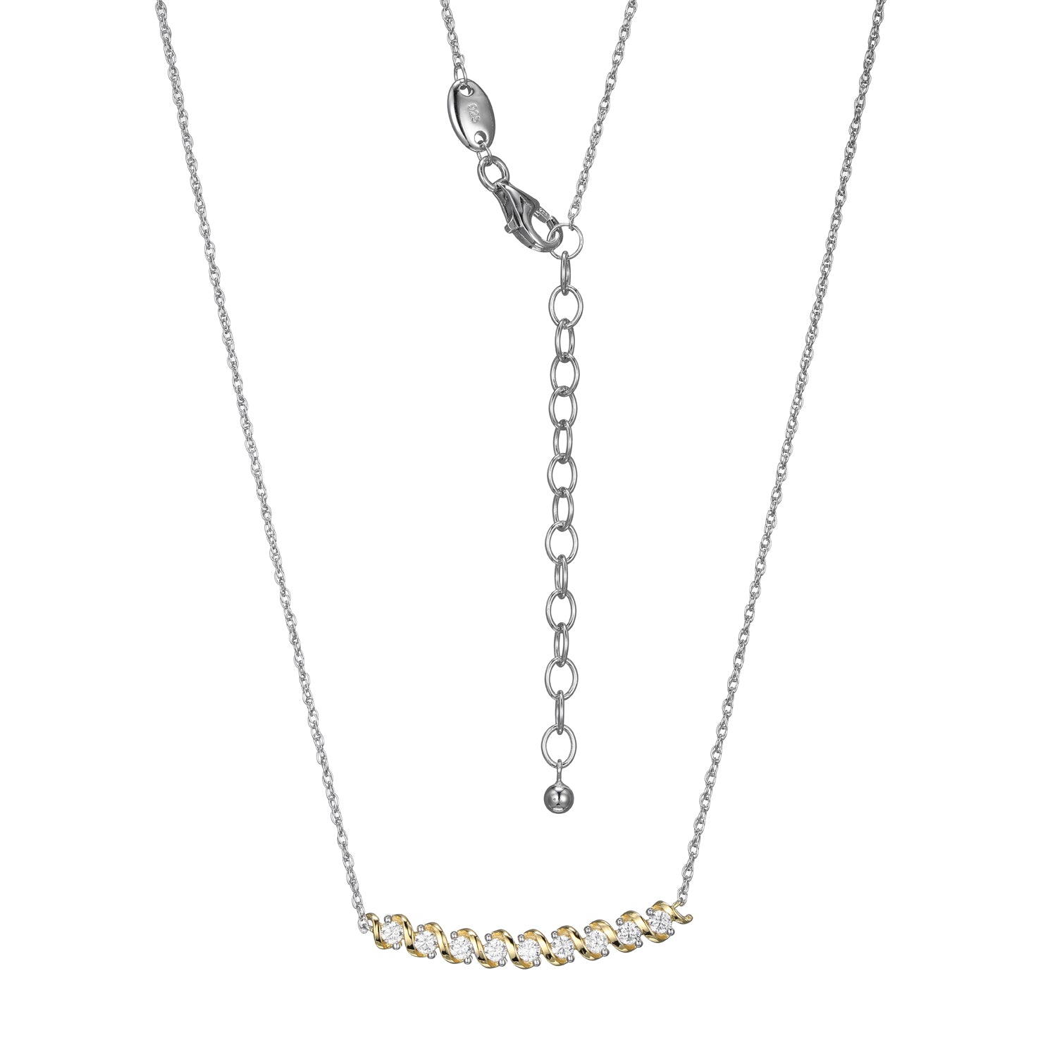 Discover The Elegance Of This Necklace From Charles Garnier's Flourish Collection, Embellished With Cubic Zirconia Set In Sterling Silver With Rhodium And Yellow Gold Finish. The 17â€ Rope Chain With A 2â€ Extender Adds Versatility To Your Style.