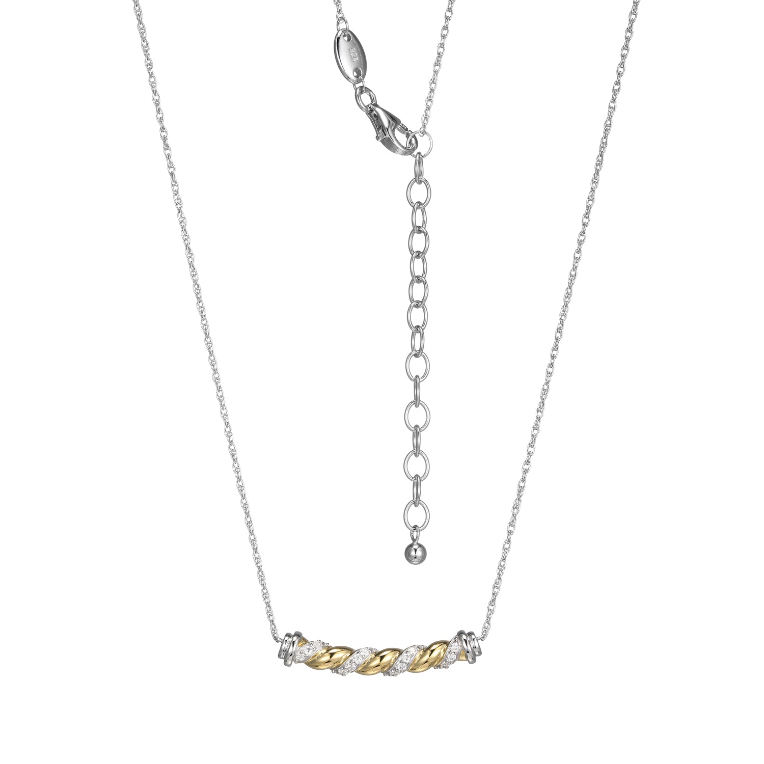 Enhance Your Style With This Necklace From The Flourish Collection, Featuring Sparkling Cubic Zirconia Set In Sterling Silver With Rhodium And Gold Finish. The Elegant Design, Complemented By A 17â€ Rope Chain And A 2â€ Extender, Ensures A Perfect Fit.
