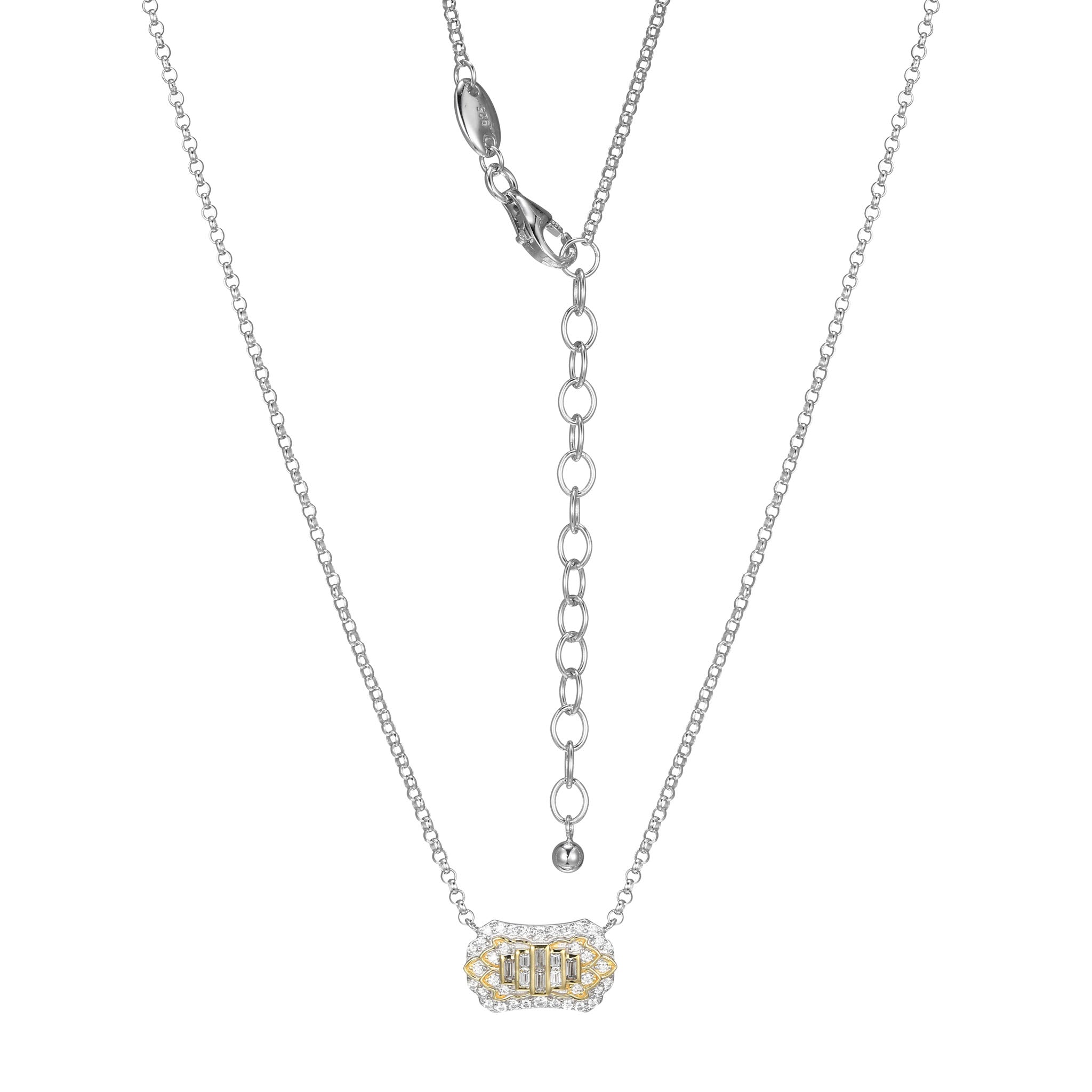 This Necklace From Charles Garnier's Art Deco Collection Showcases A Sophisticated Design With Sparkling Cubic Zirconia Set In Sterling Silver With Rhodium And Yellow Gold Finish. The 17â€ Rolo Chain With A 2â€ Extender Offers Versatile Styling Options.
