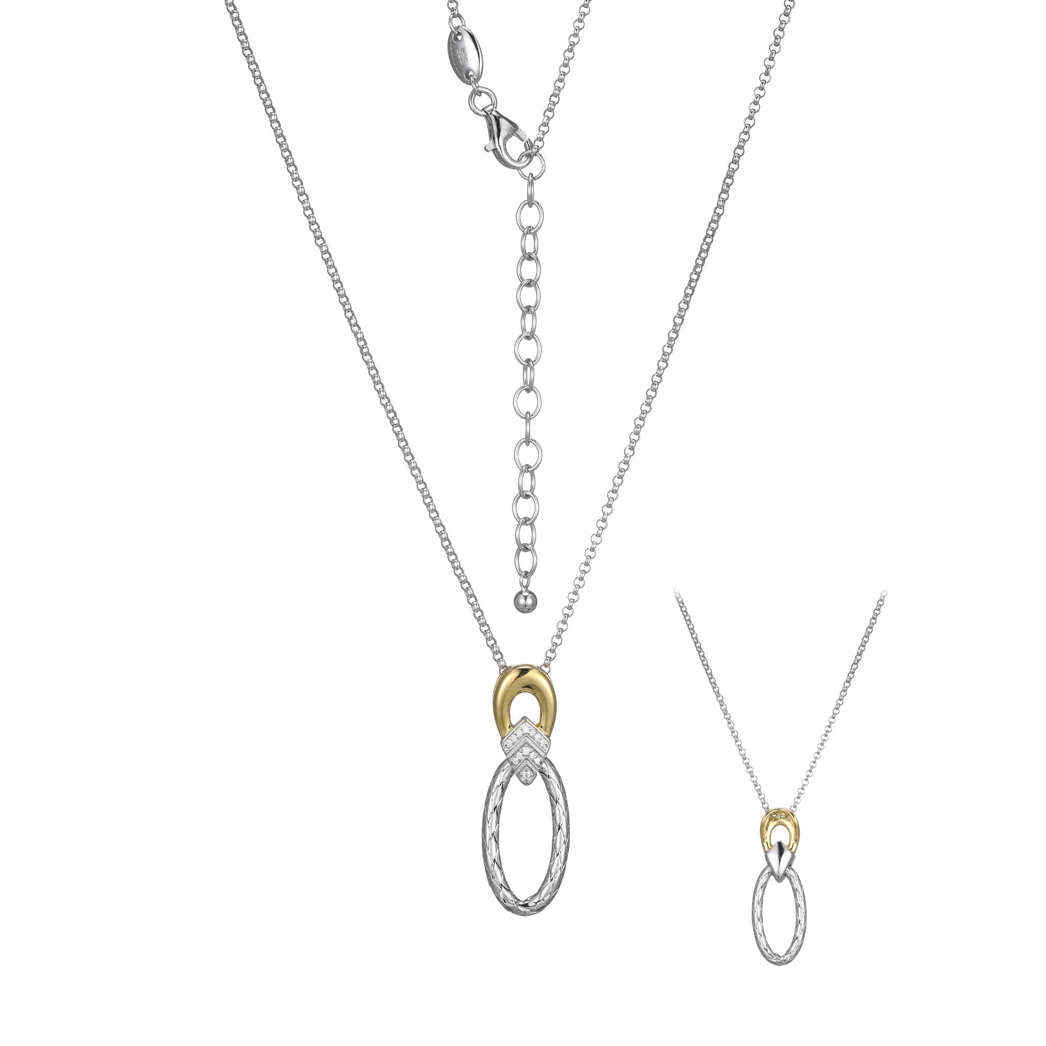 This Necklace From Charles Garnier's Art Deco Collection Features A Stunning Cubic Zirconia Pendant, Exuding Timeless Elegance. Crafted From Sterling Silver With Rhodium And Yellow Gold Finish, The Rolo Chain Measures 17â€ With A 2â€ Extender.