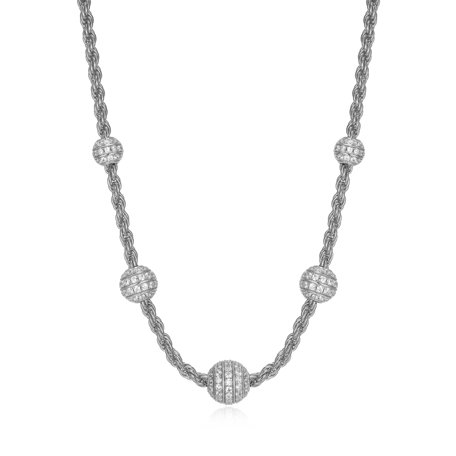 Sterling Silver Charles Garnier "rope" Rhodium Plated Cz Necklace On 17" + 2" Extension Rope Chain